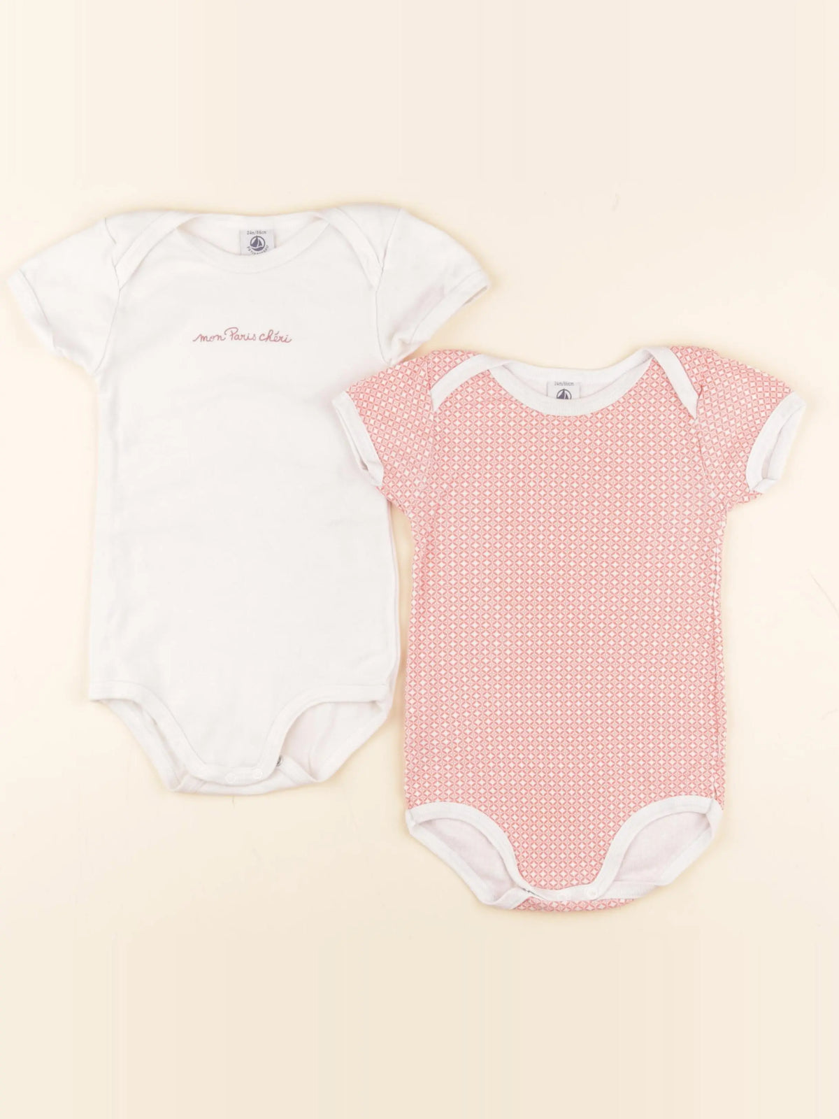 Petit Bateau - lot de 2 bodies en coton beige, orange - 24 mois