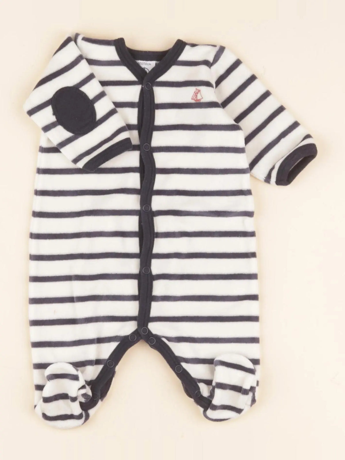 Petit Bateau - pyjama velours blanc, bleu - 0 mois