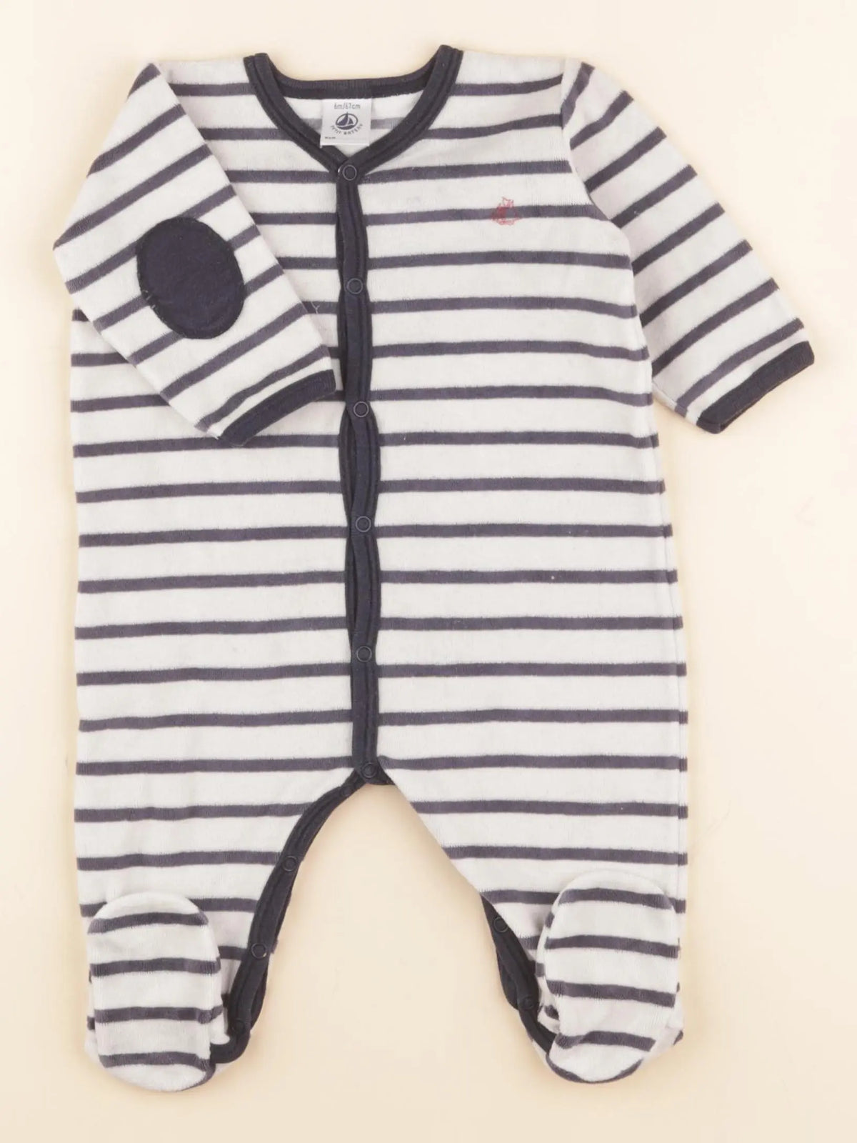 Petit Bateau - pyjama velours bleu - 6 mois