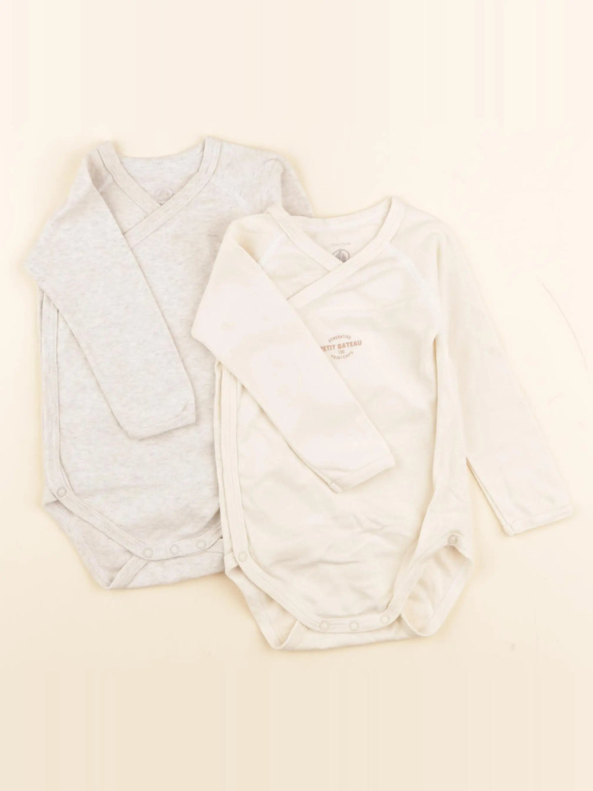 Petit Bateau - lot de 2 bodies en coton blanc, beige - 12 mois