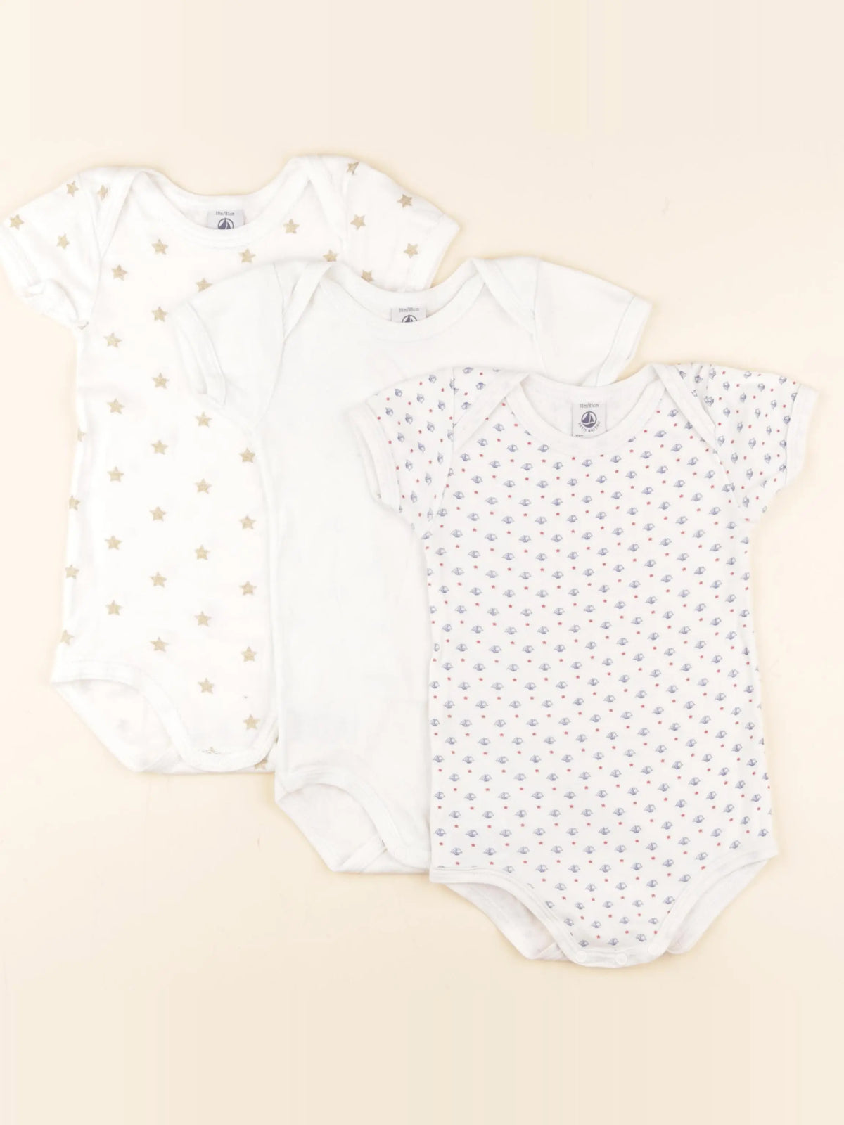 Petit Bateau - lot de 3 bodies en coton blanc - 18 mois
