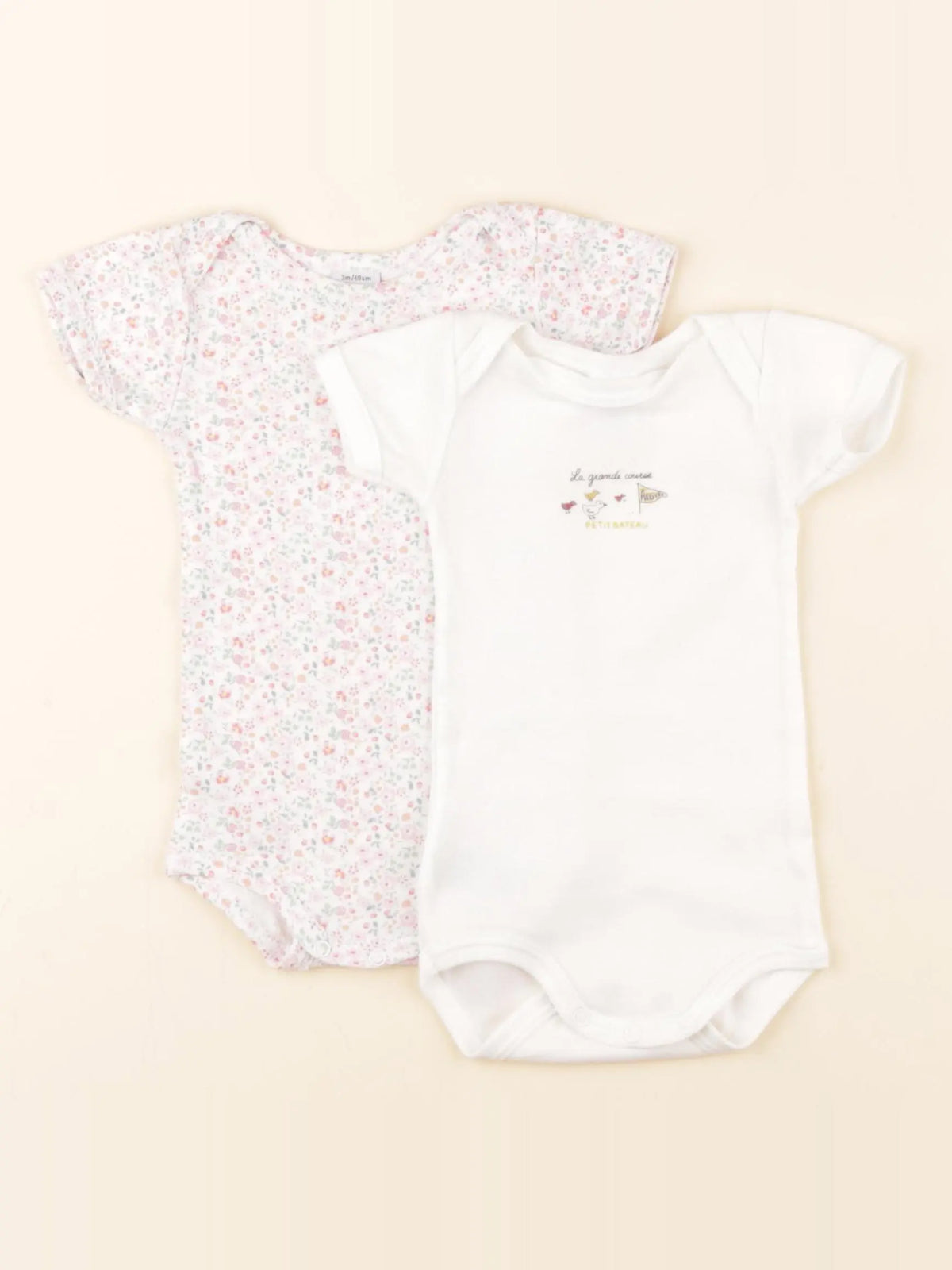 Petit Bateau - lot de 2 bodies en coton blanc, rose - 3 mois