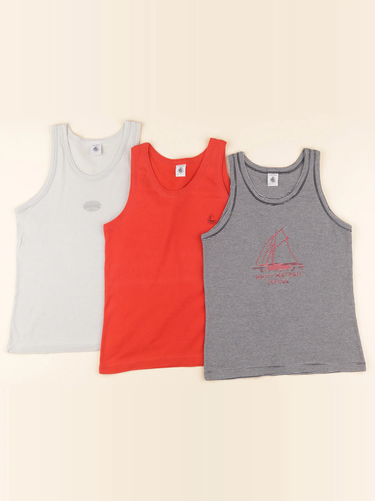 Petit Bateau - lot de 3 maillots de corps rouge, bleu - 12 ans