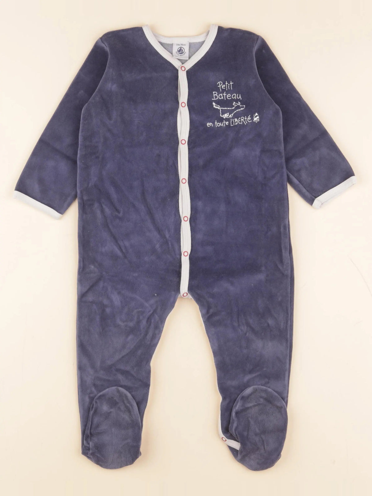 Petit Bateau - pyjama velours bleu - 24 mois