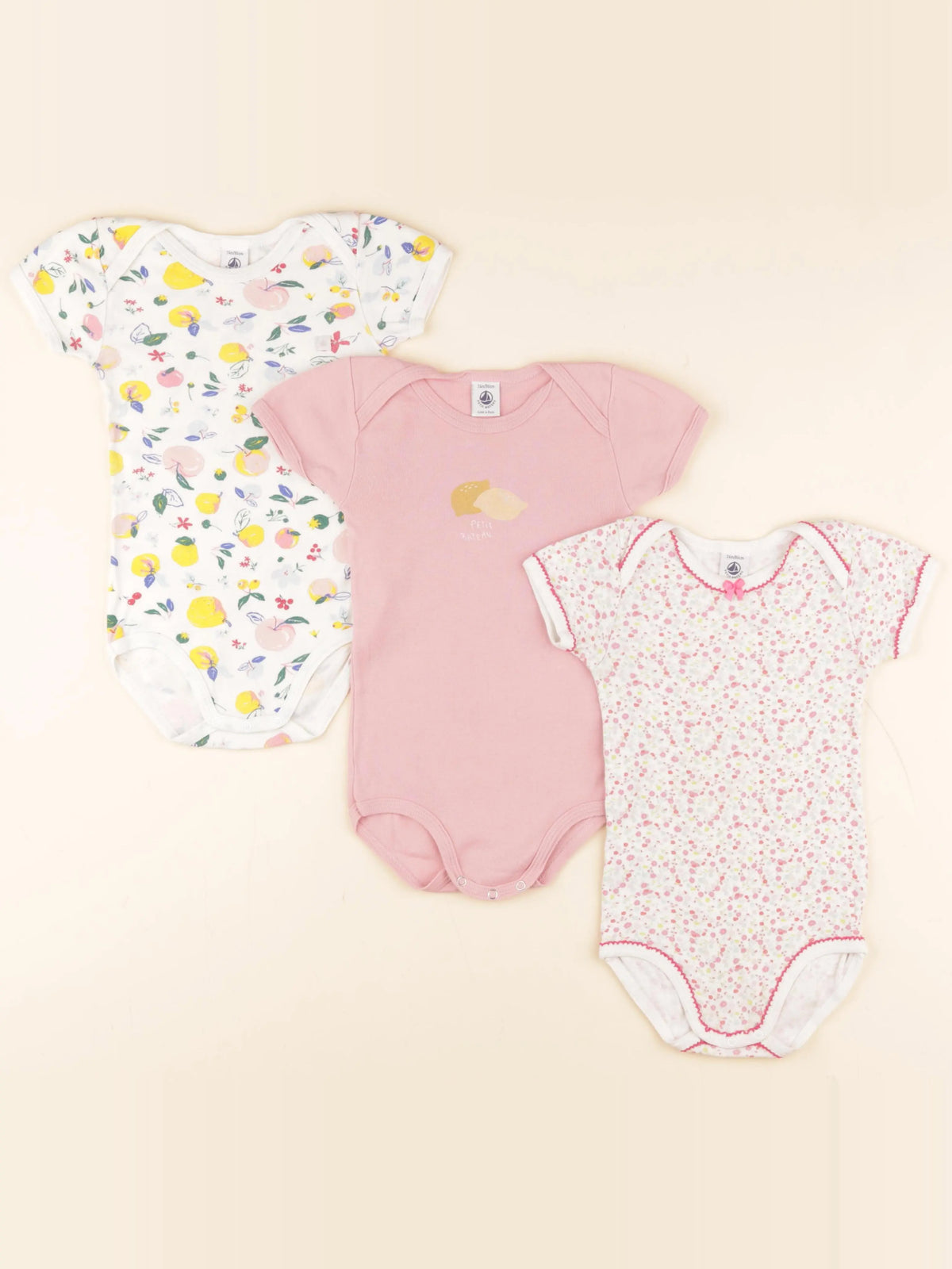 Petit Bateau - lot de 3 bodies en coton blanc, rose - 24 mois