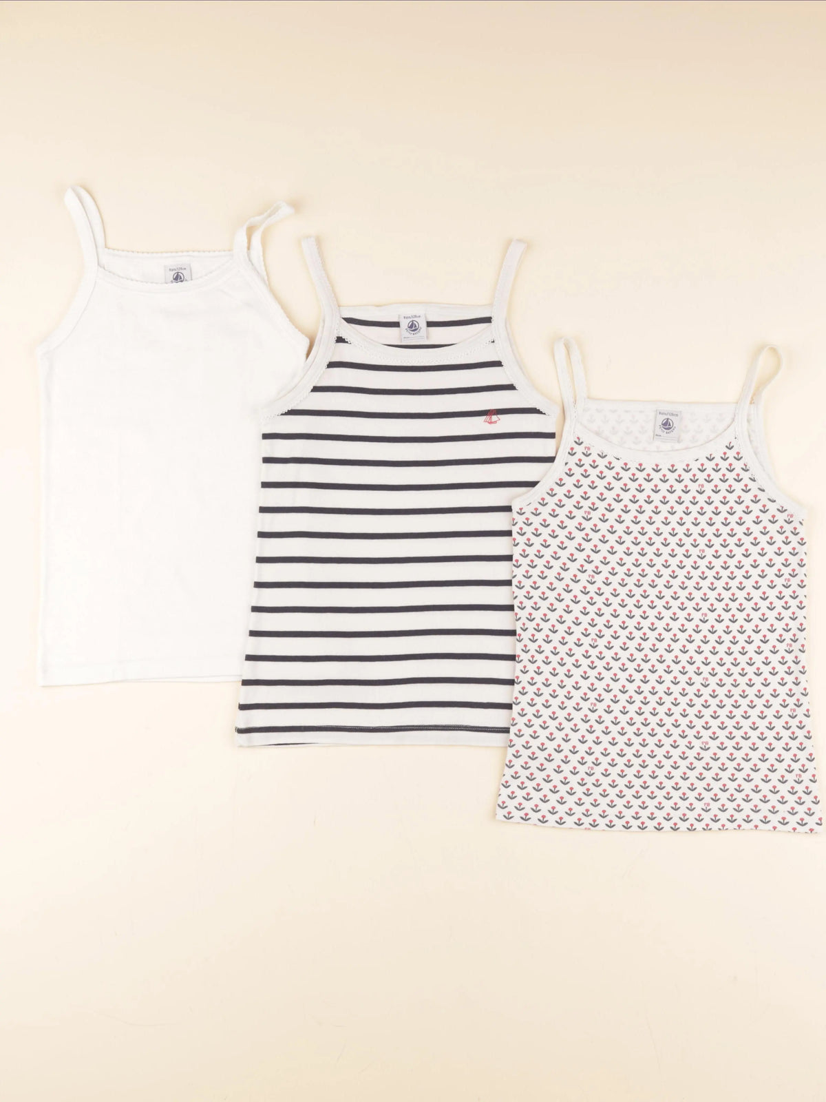 Petit Bateau - lot de 3 maillots de corps blanc - 8 ans