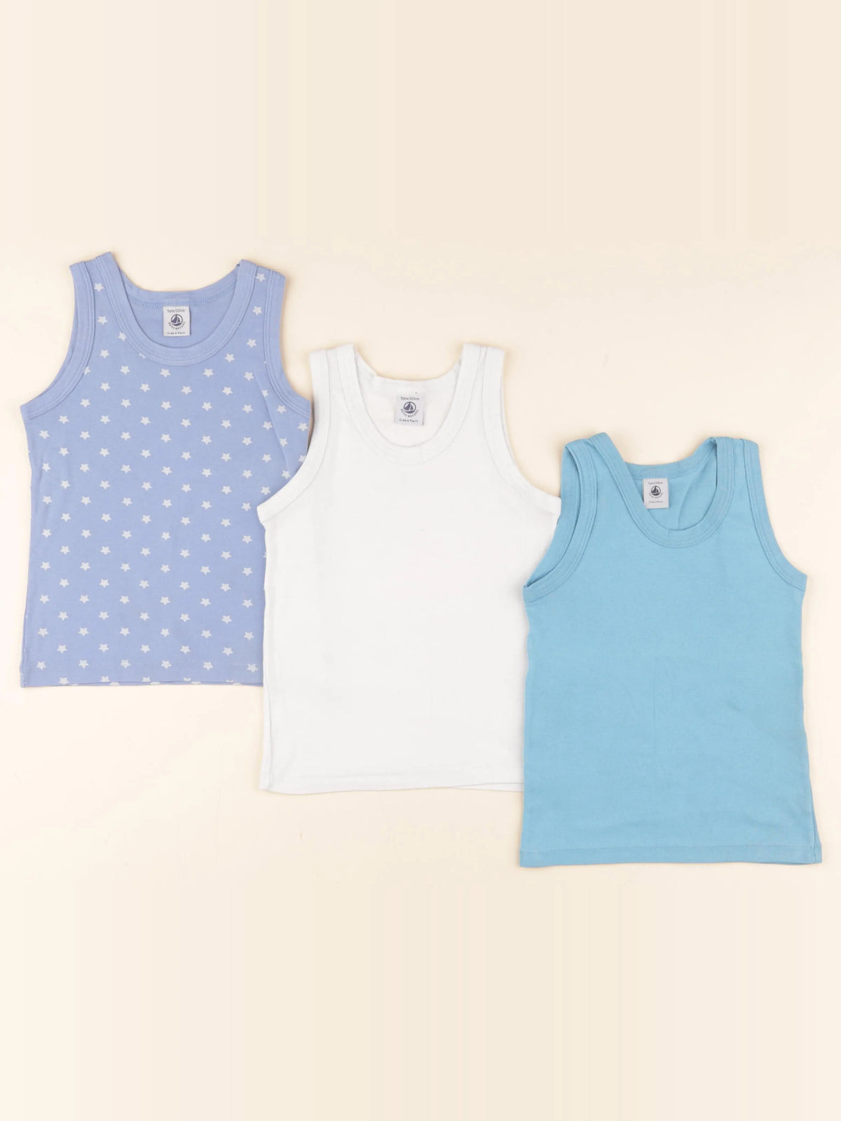 Petit Bateau - lot de 3 maillots de corps bleu, blanc - 5 ans
