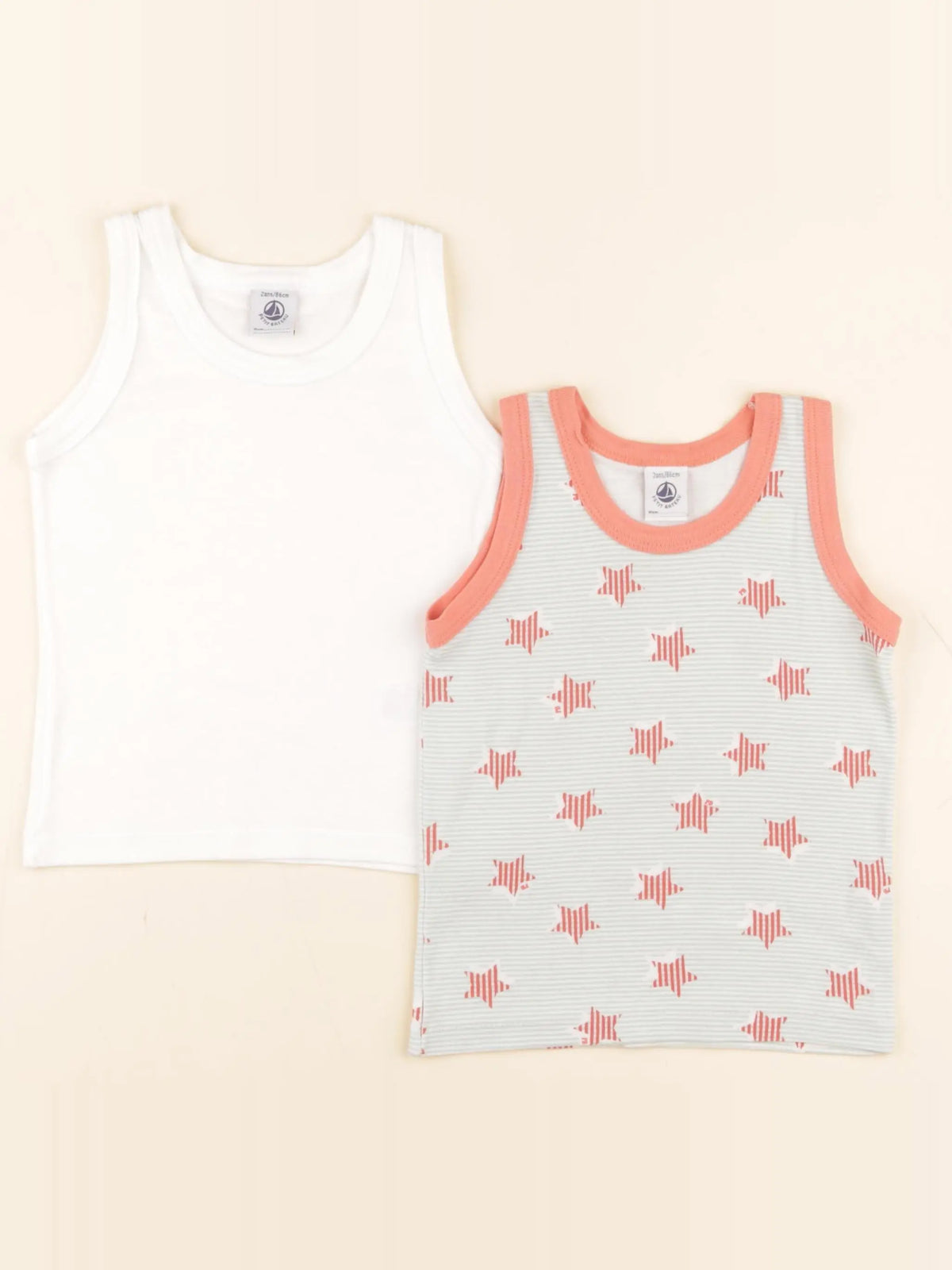 Petit Bateau - lot de 2 maillots de corps blanc, vert - 2 ans