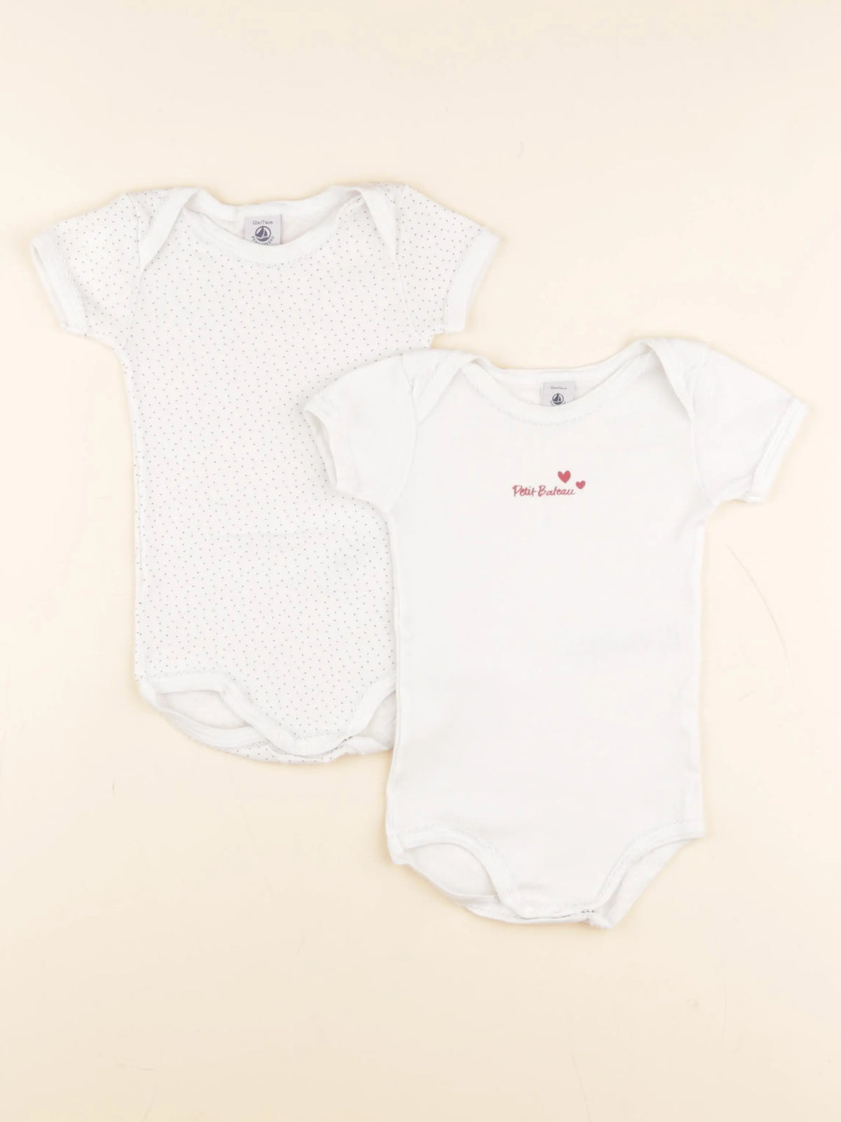 Petit Bateau - lot de 2 bodies en coton blanc - 12 mois