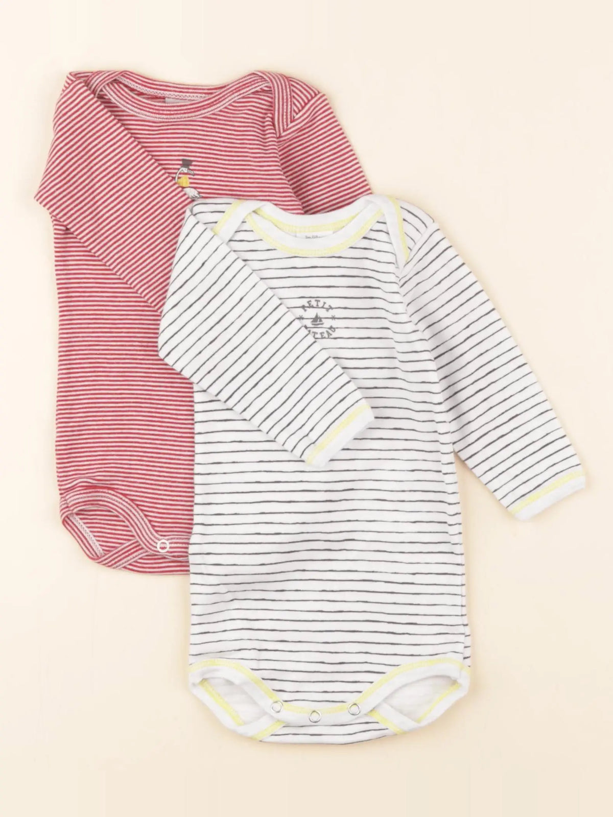 Petit Bateau - lot de 2 bodies en coton blanc, rouge - 3 mois