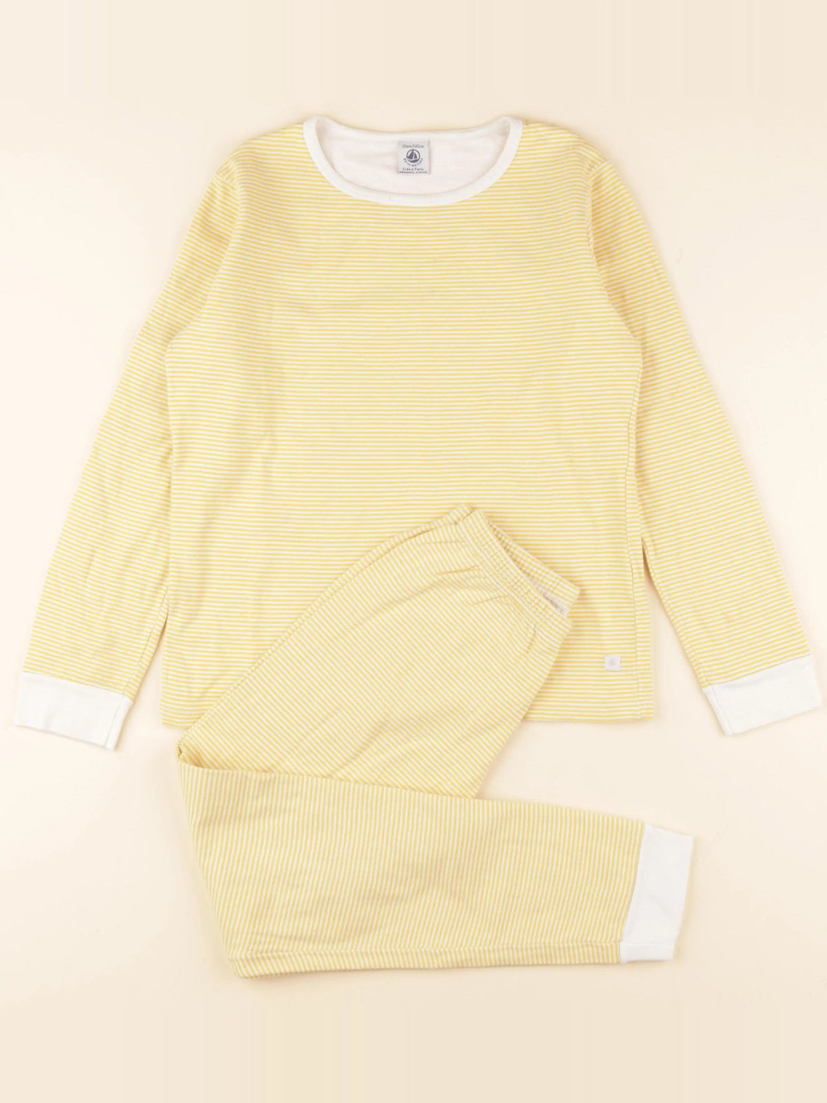 Petit Bateau - pyjama coton jaune, blanc - 10 ans