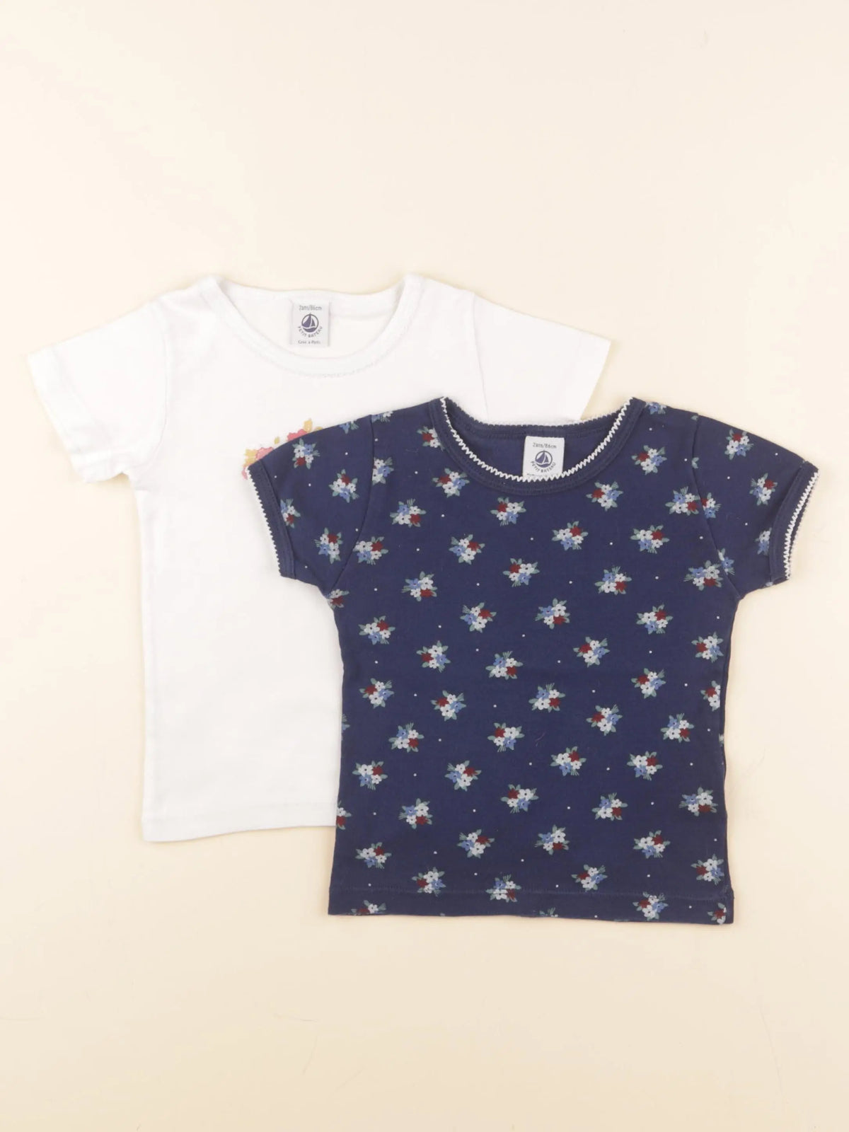 Petit Bateau - lot de 2 maillots de corps blanc, bleu - 2 ans