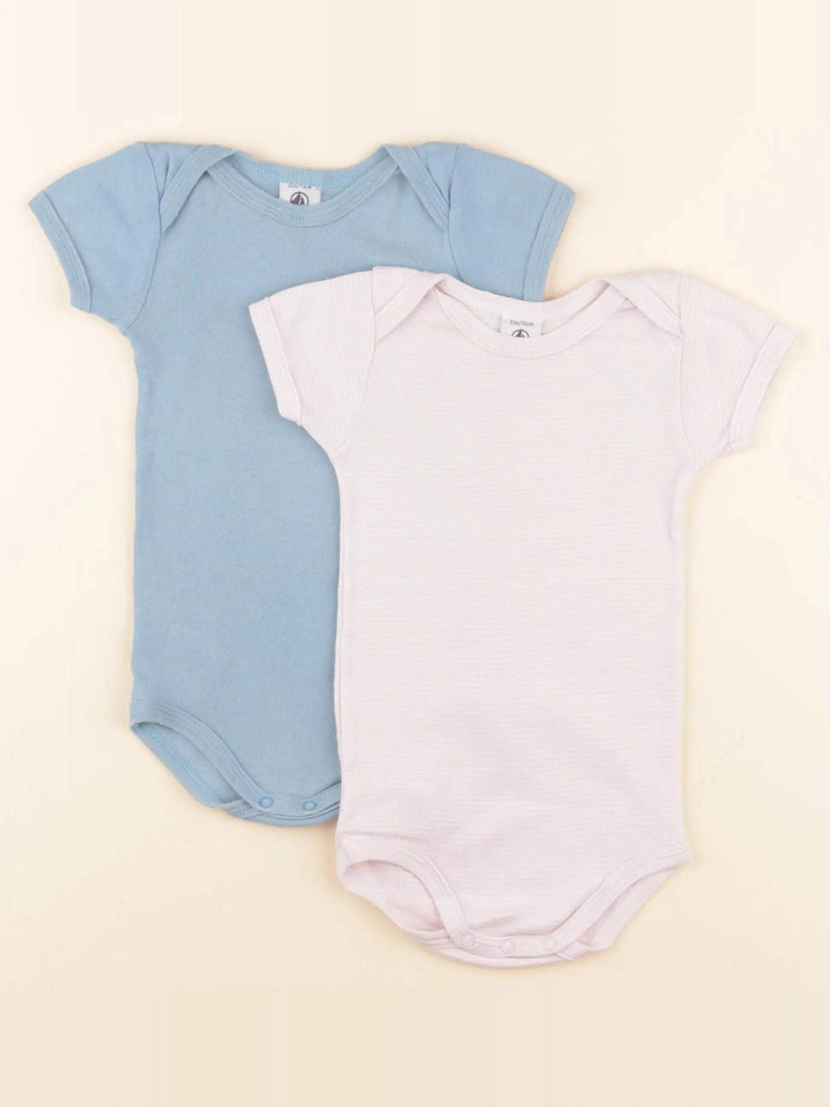 Petit Bateau - lot de 2 bodies en coton bleu, rose - 12 mois