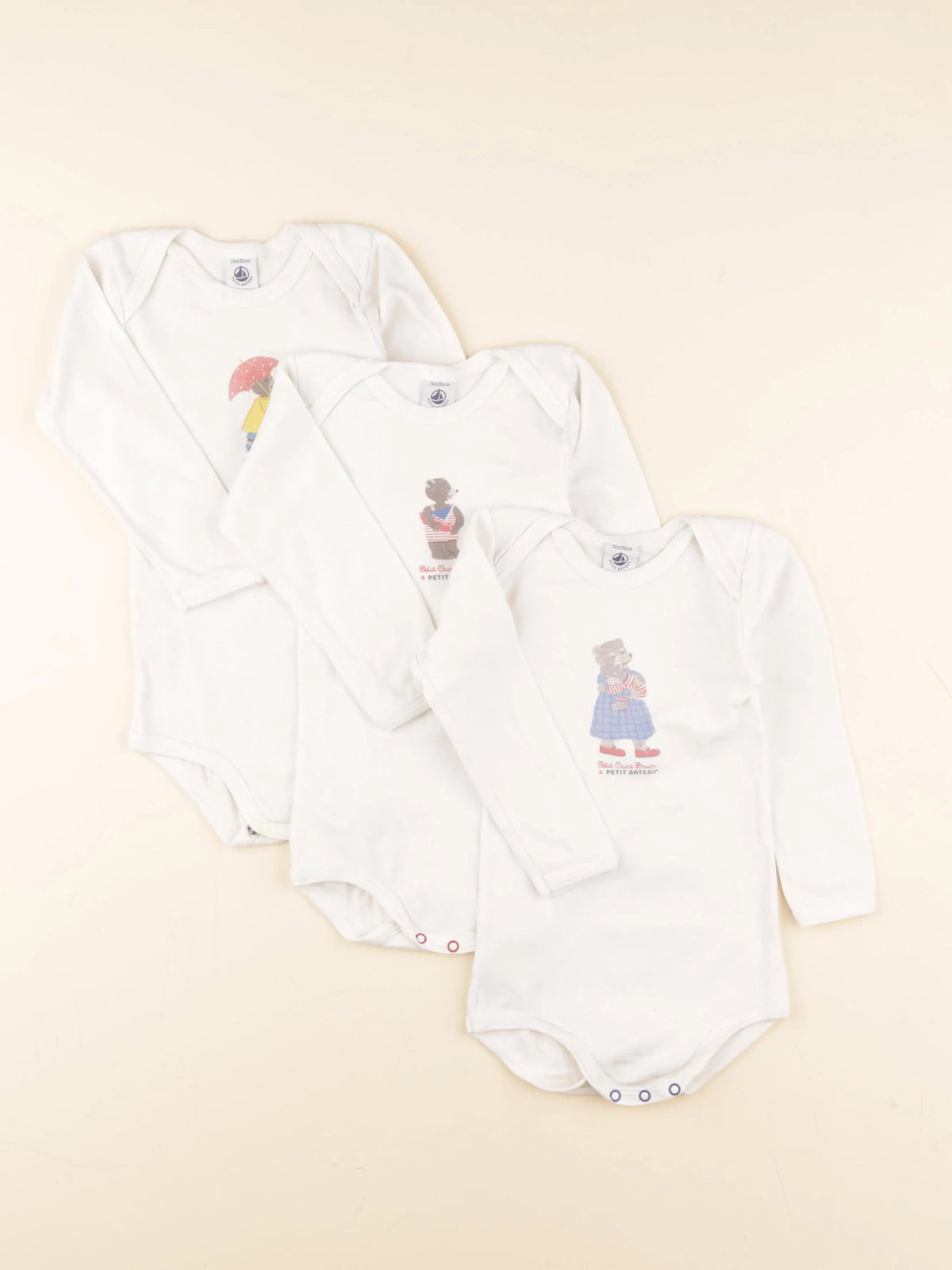 Petit Bateau - lot de 3 bodies en coton beige - 24 mois