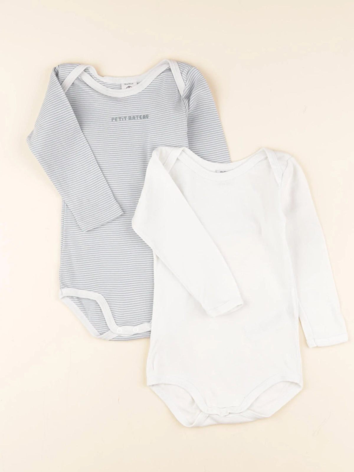 Petit Bateau - body beige, bleu - 18 mois