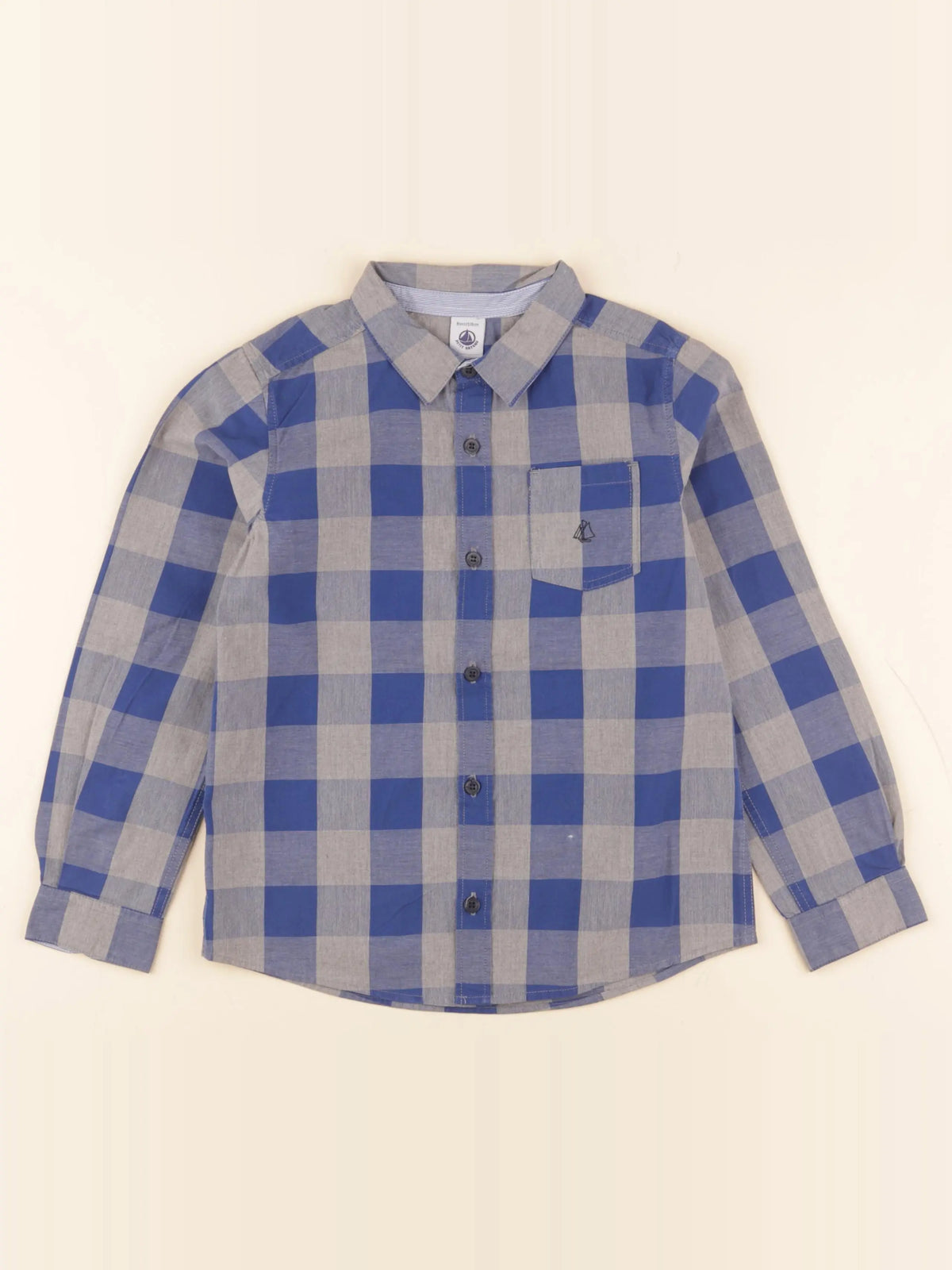 Petit Bateau - chemise bleu, gris - 8 ans