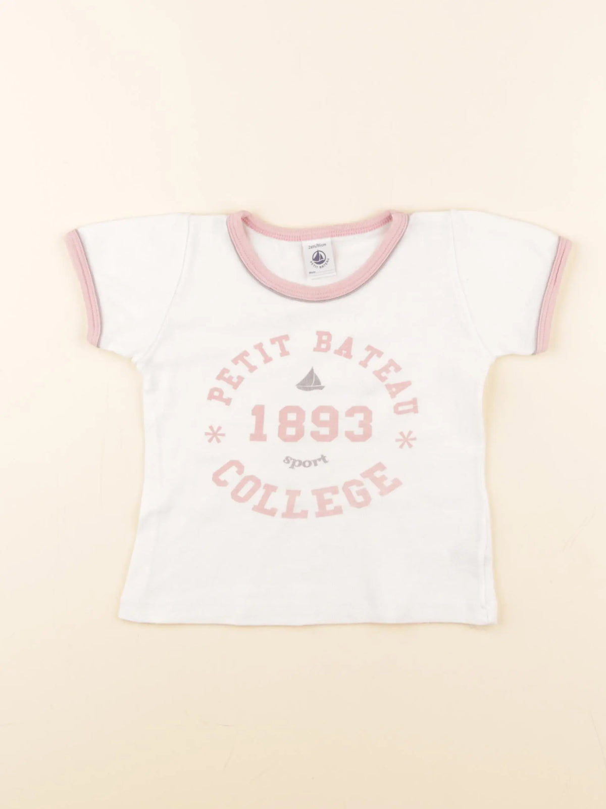Petit Bateau - tee-shirt blanc, rose - 24 mois