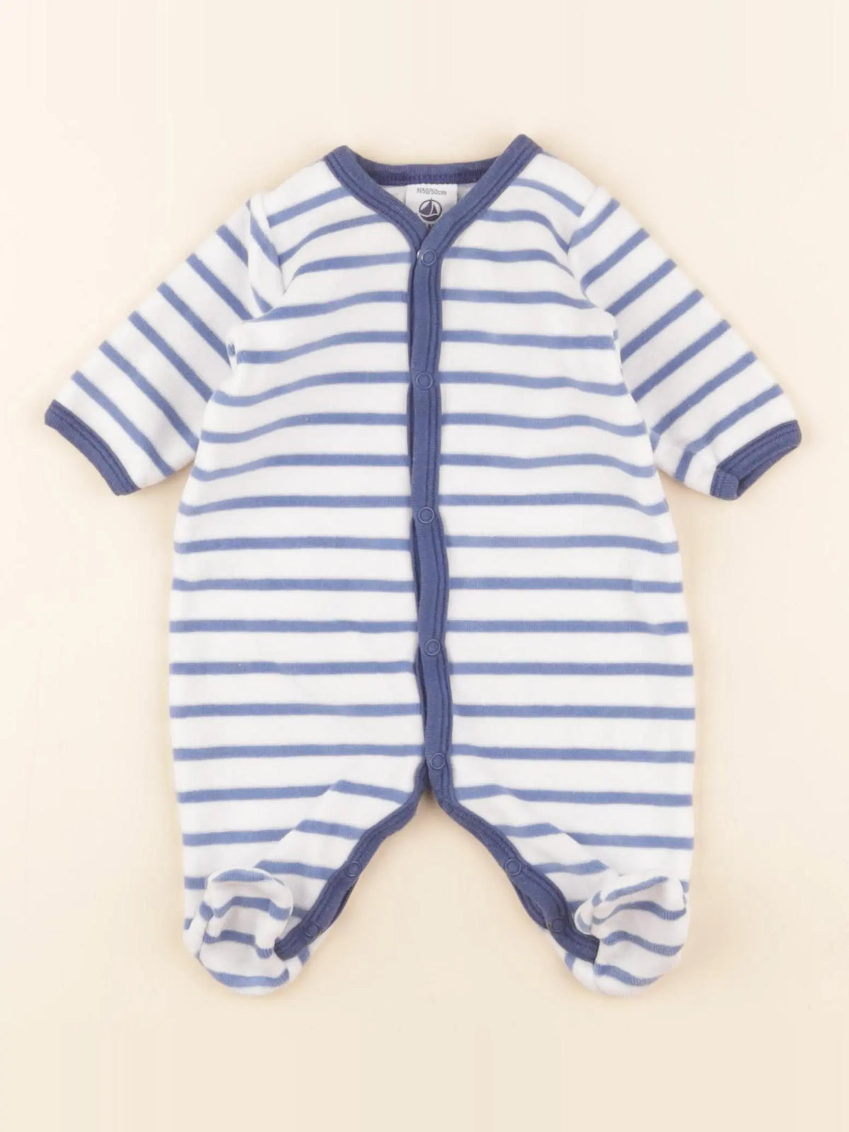 Petit Bateau - pyjama velours blanc, bleu - 0 mois