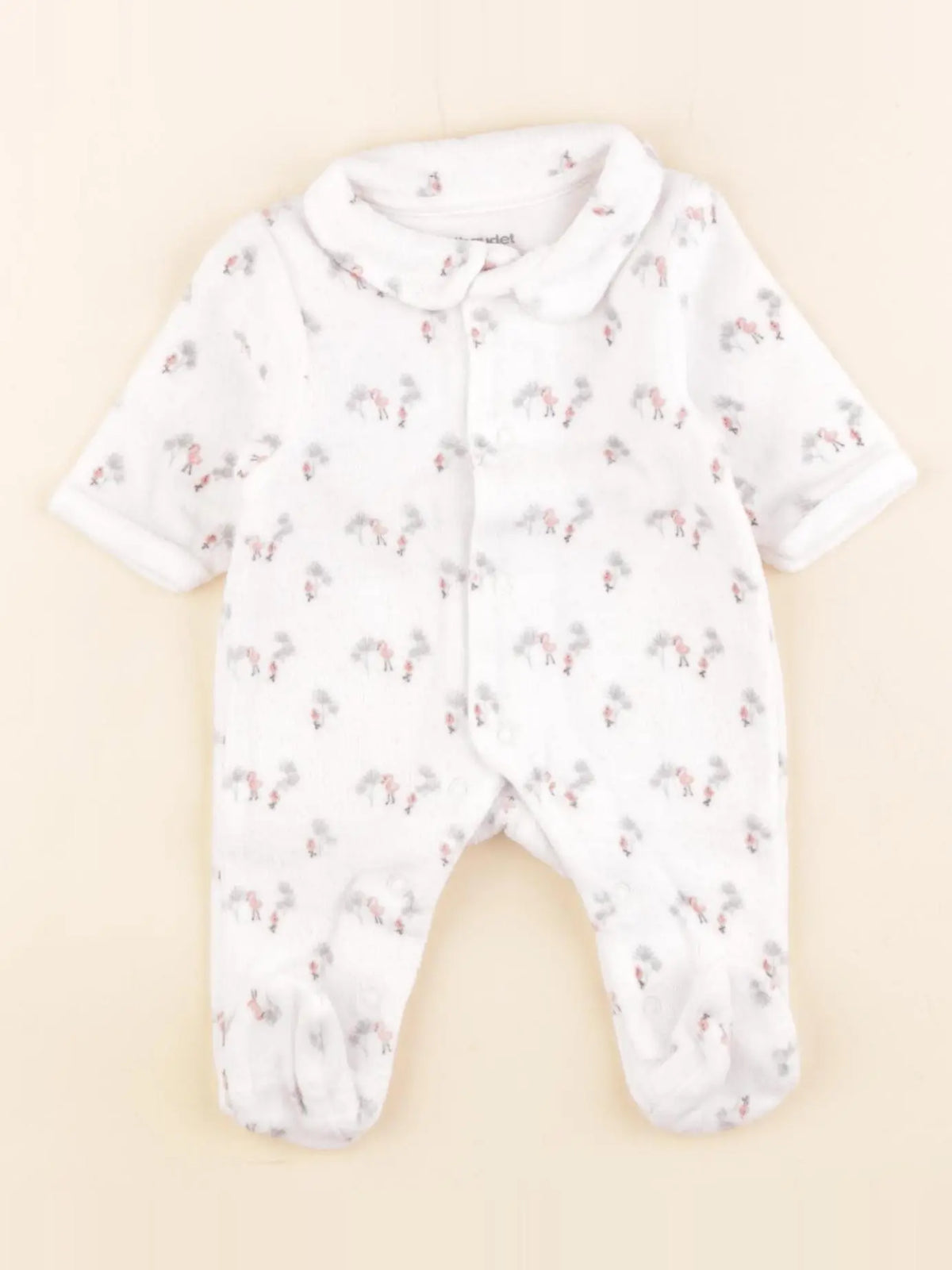 Vertbaudet - pyjama velours blanc, rose - 0 mois