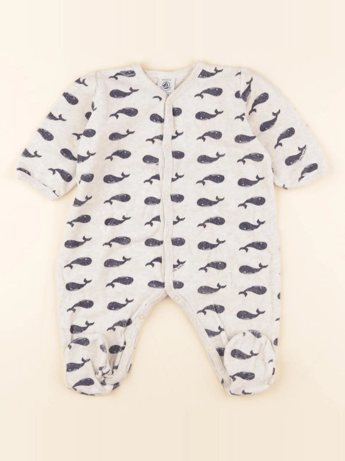 Petit Bateau - pyjama velours gris, bleu - 3 mois