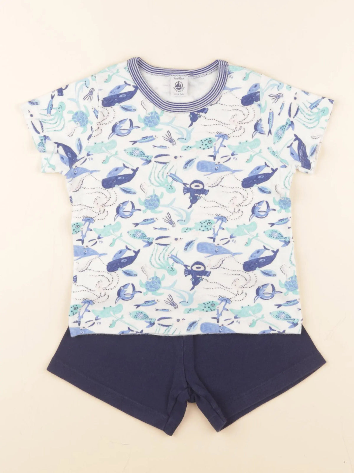 Petit Bateau - pyjama coton blanc, bleu - 3 ans