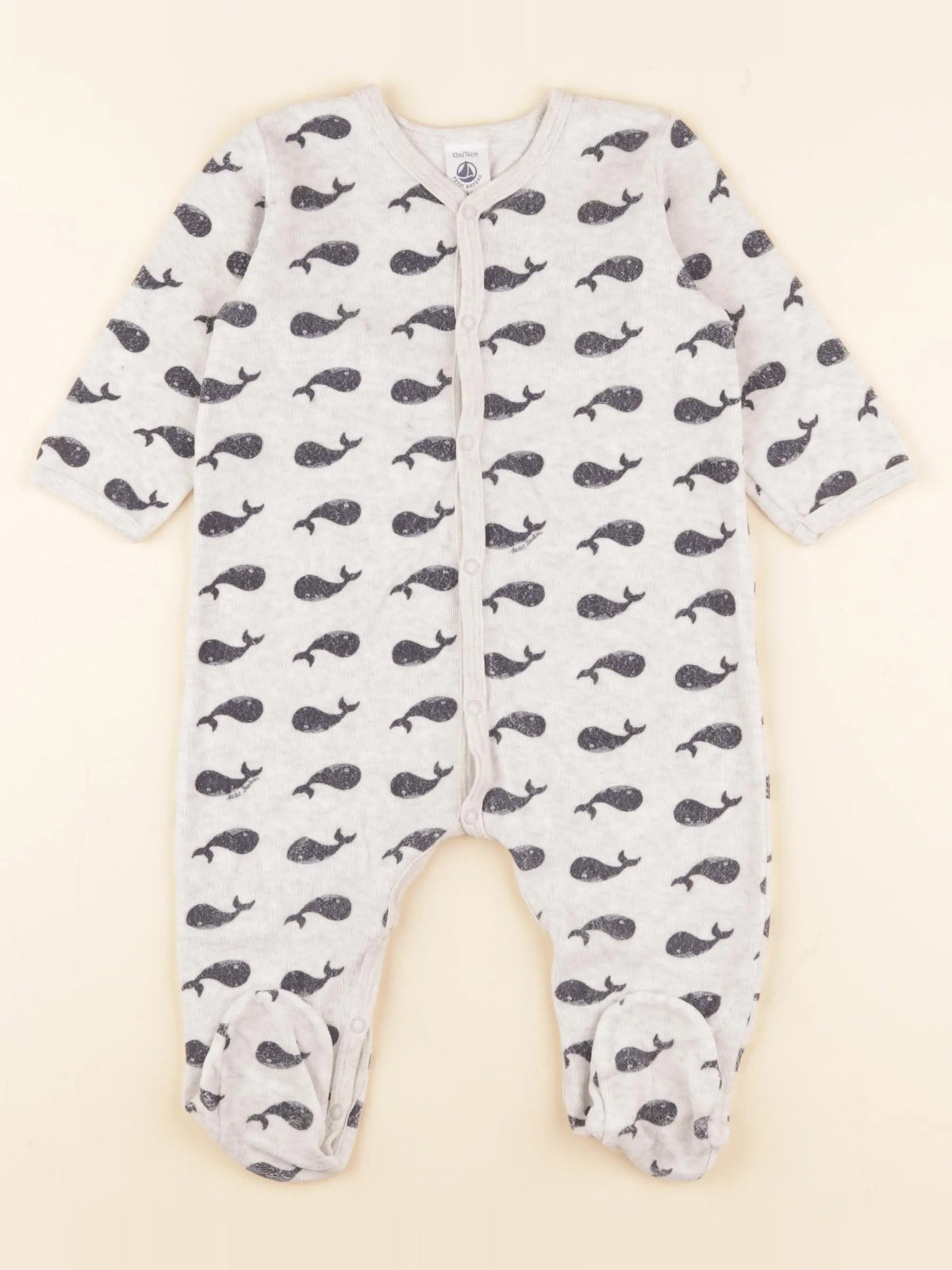 Petit Bateau - pyjama velours gris - 12 mois