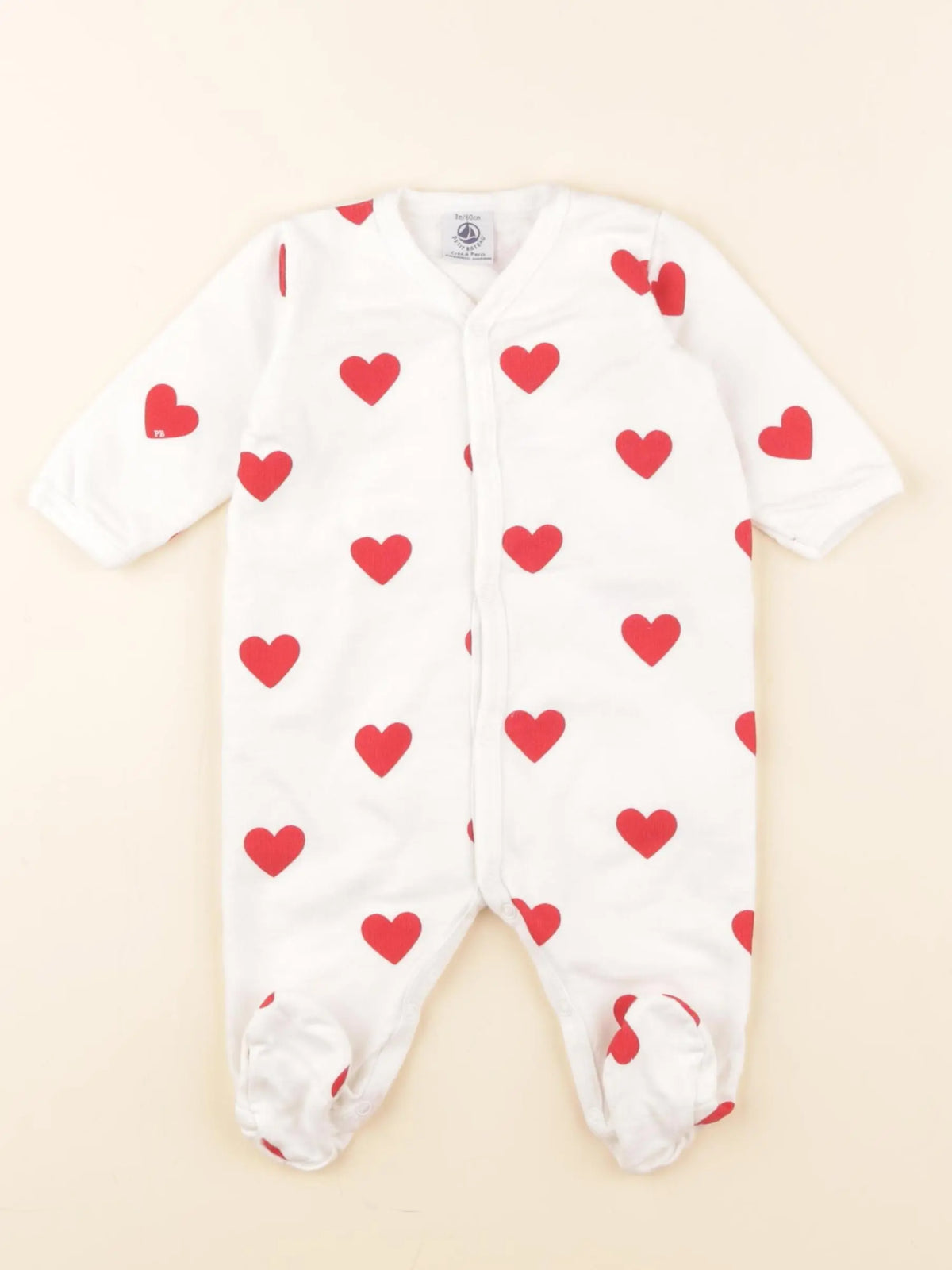 Petit Bateau - pyjama coton blanc, rouge - 3 mois