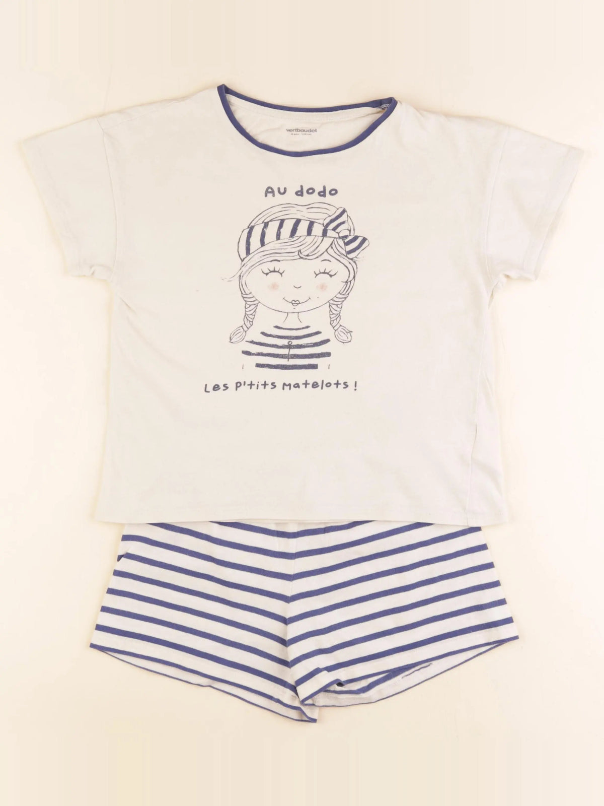 Vertbaudet - pyjama coton beige, bleu - 8 ans