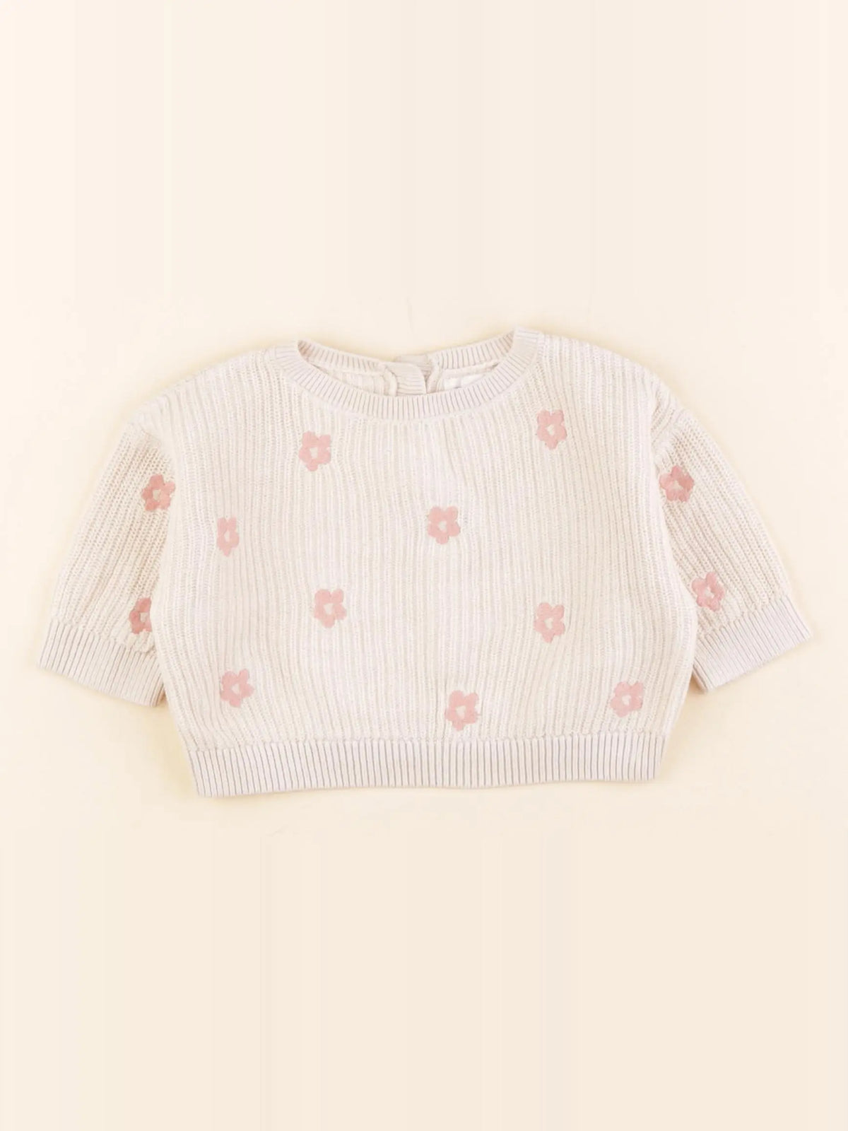 Vertbaudet - pull beige, rose - 3 mois