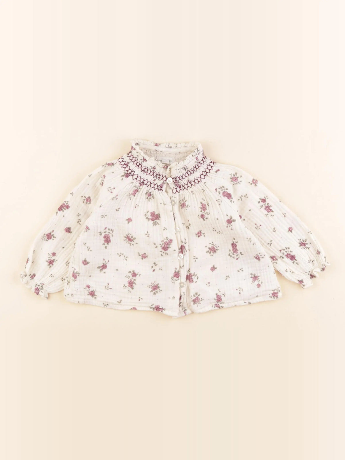 Vertbaudet - blouse beige, violet - 6 mois