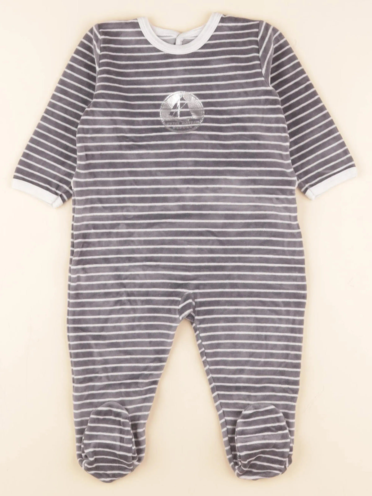 Petit Bateau - pyjama velours gris - 12 mois