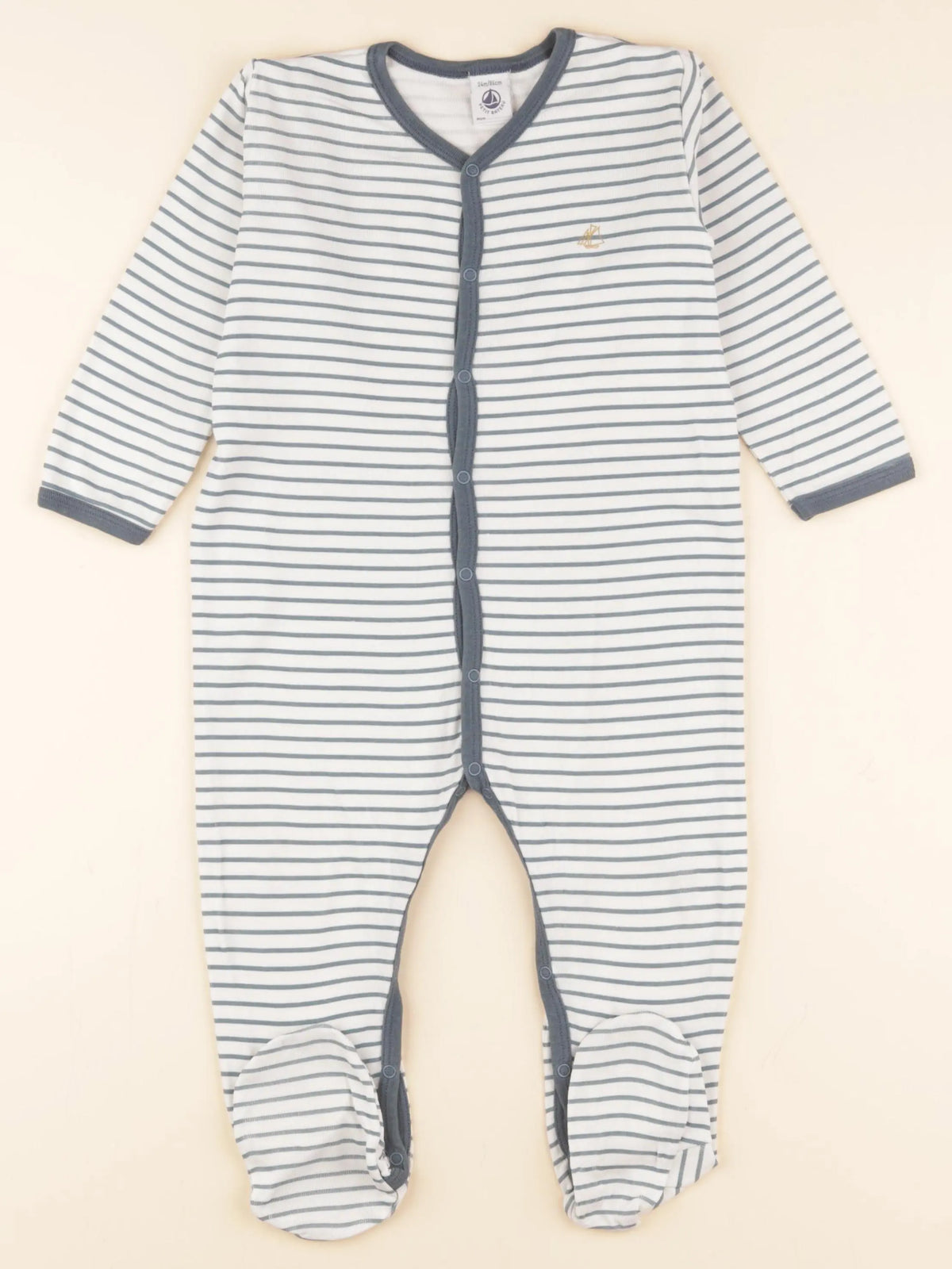 Petit Bateau - pyjama coton beige, bleu - 24 mois