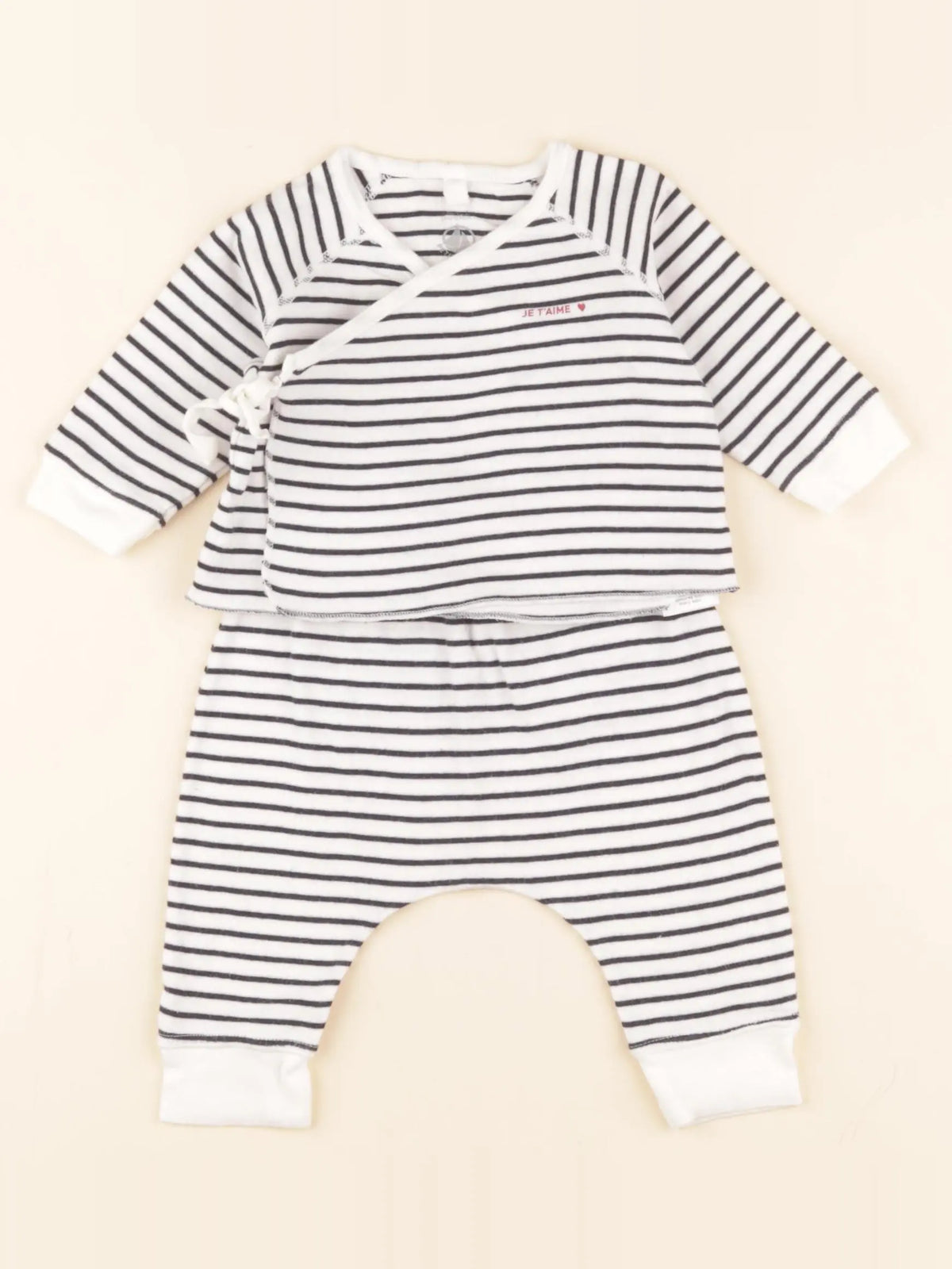 Petit Bateau - ensemble blanc, bleu - 3 mois