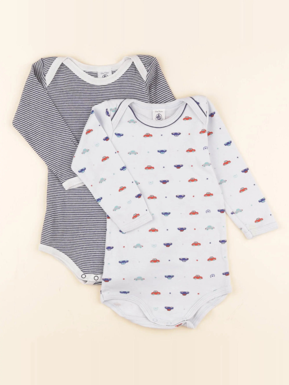 Petit Bateau - lot de 2 bodies en coton bleu - 12 mois