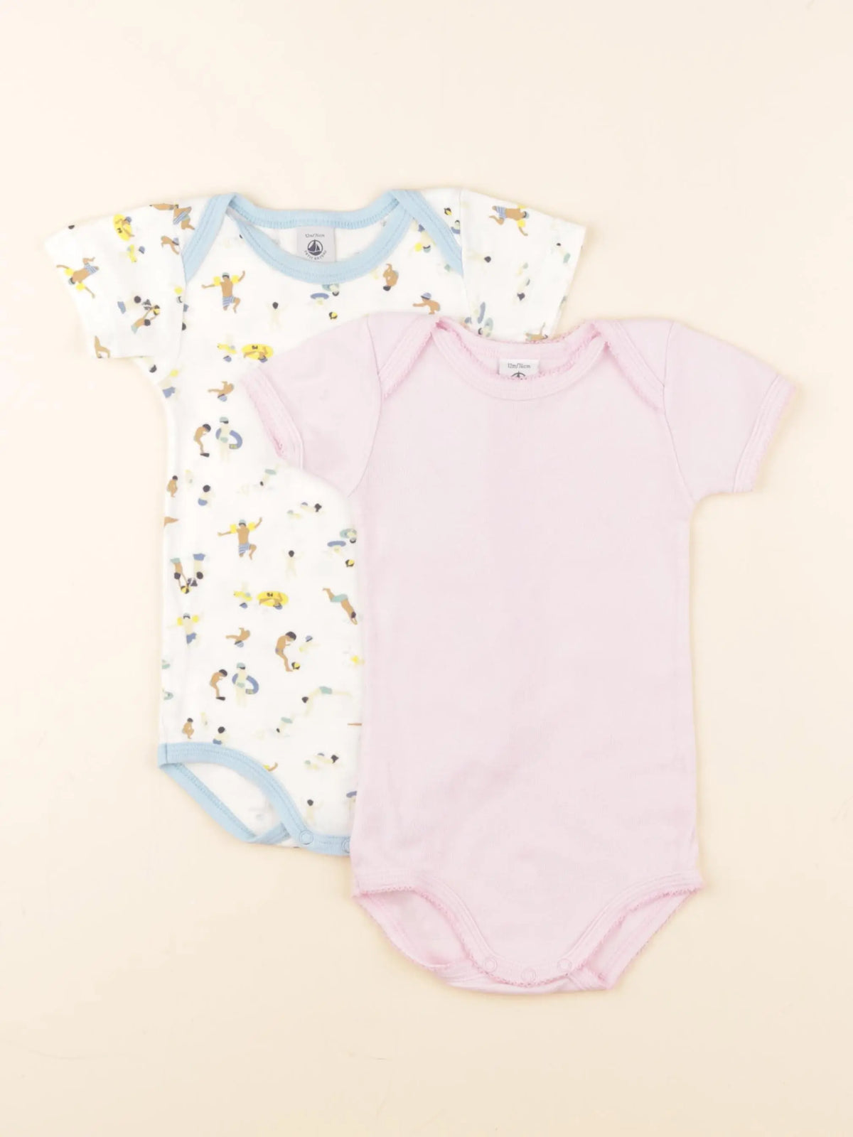 Petit Bateau - lot de 2 bodies en coton blanc, rose - 12 mois
