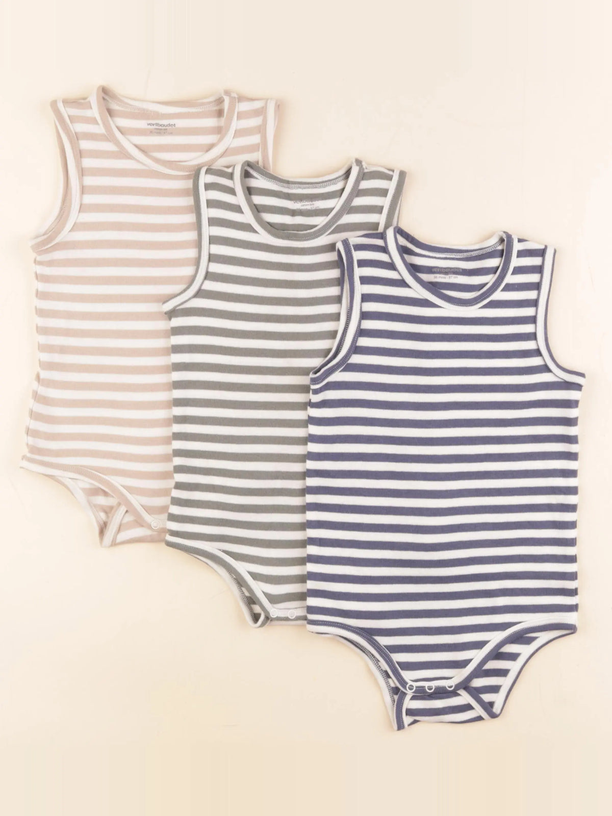 Vertbaudet - lot de 3 bodies en coton bleu, vert, beige - 36 mois