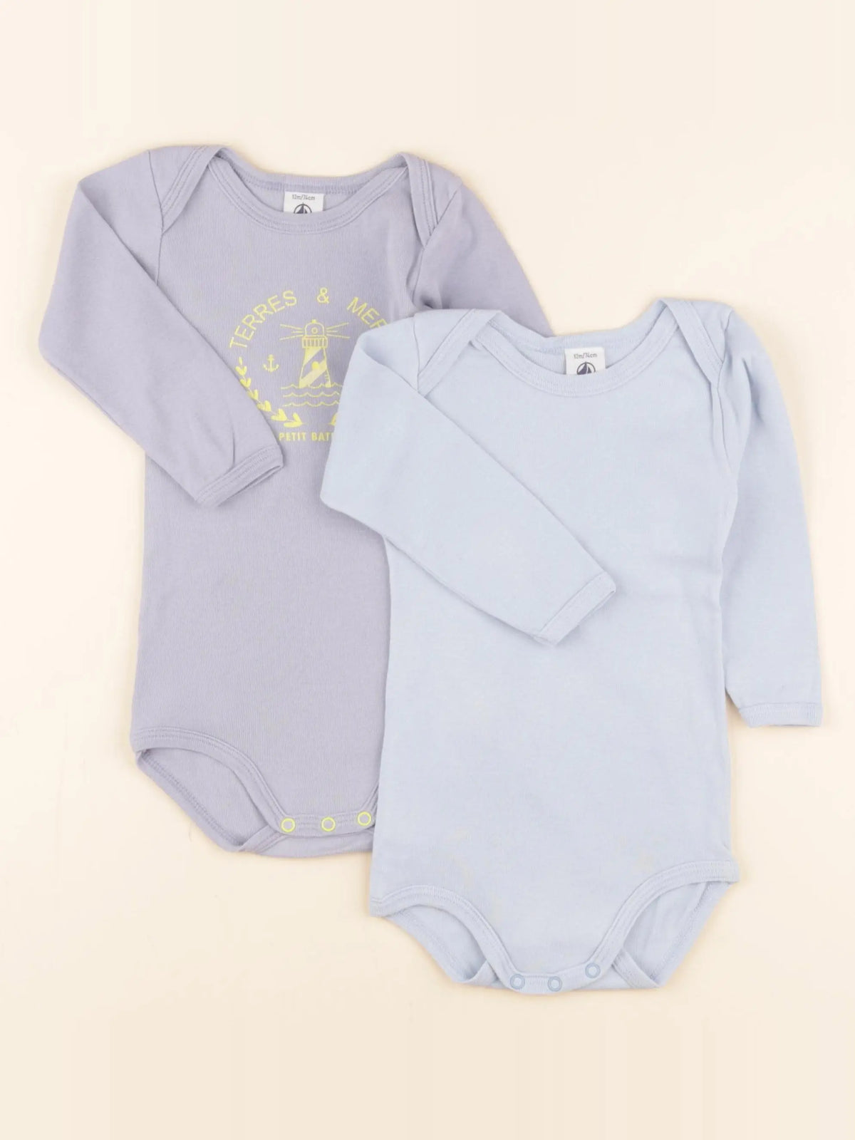 Petit Bateau - lot de 2 bodies en coton bleu - 12 mois