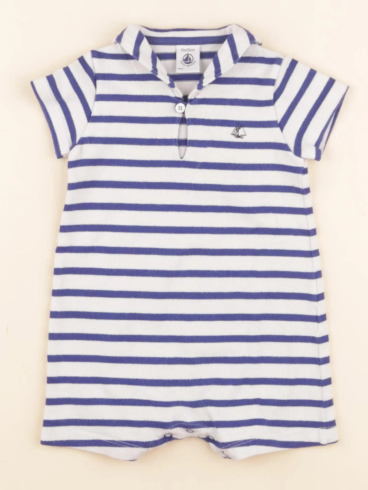 Petit Bateau - combinaison bleu, blanc - 12 mois