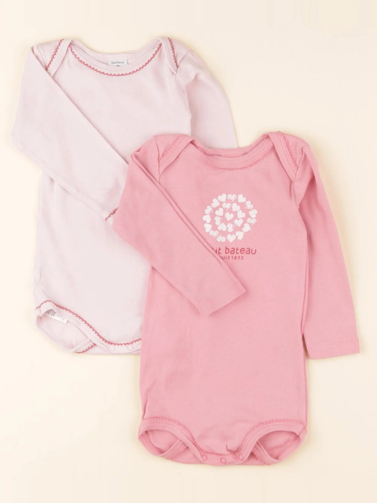 Petit Bateau - lot de 2 bodies en coton rose - 12 mois