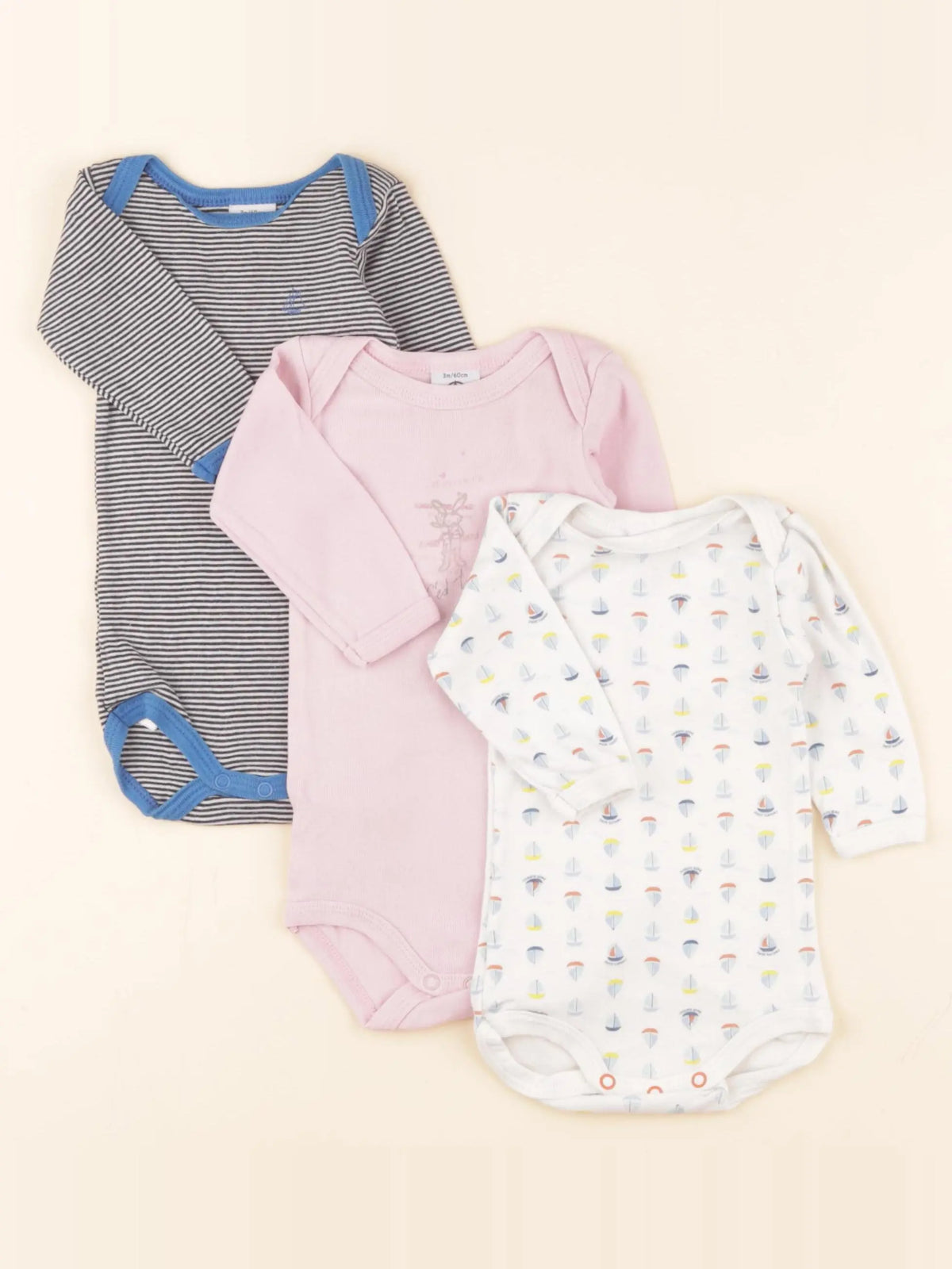 Petit Bateau - lot de 3 bodies en coton multicolore - 3 mois