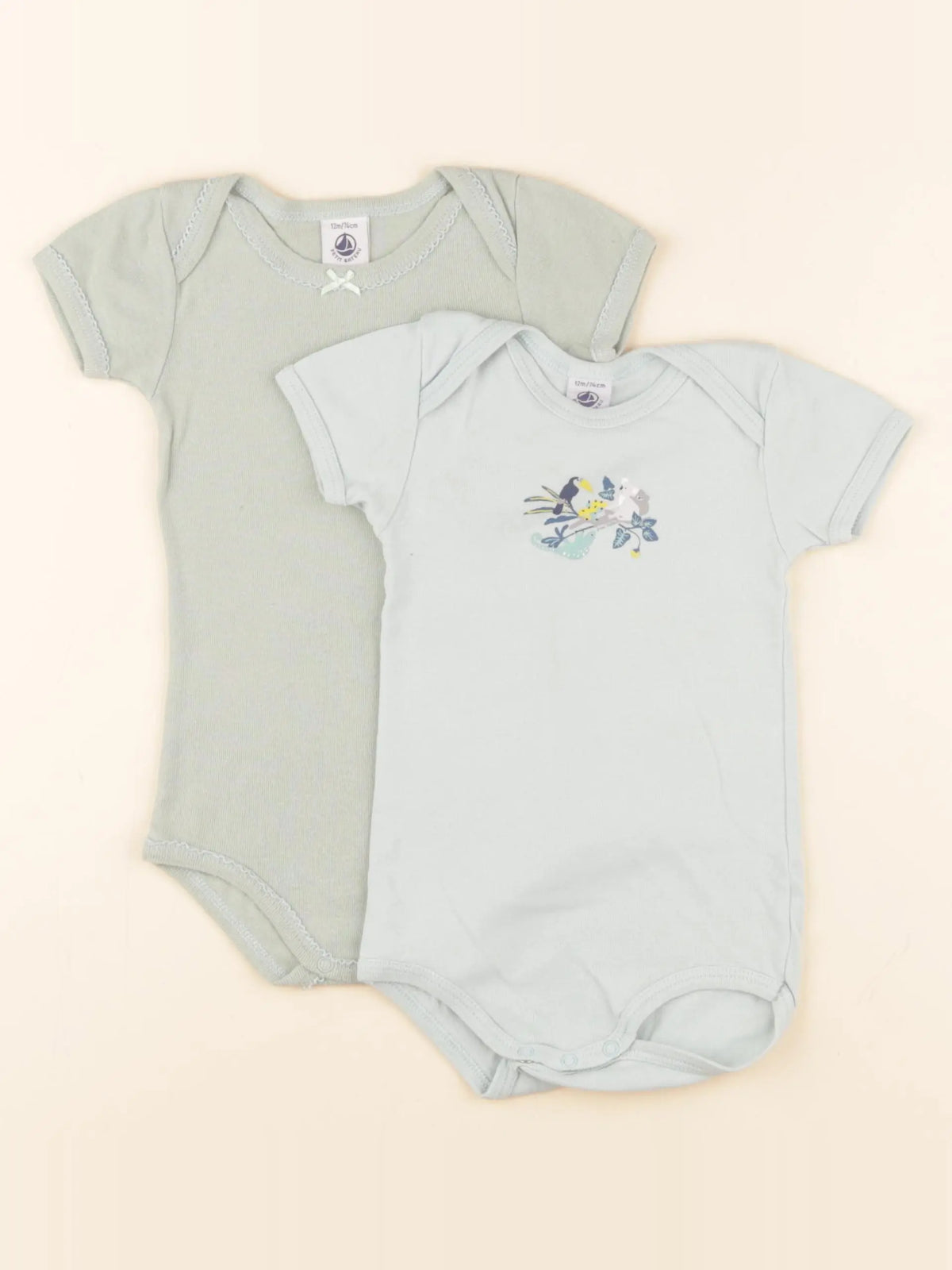 Petit Bateau - lot de 2 bodies en coton vert - 12 mois