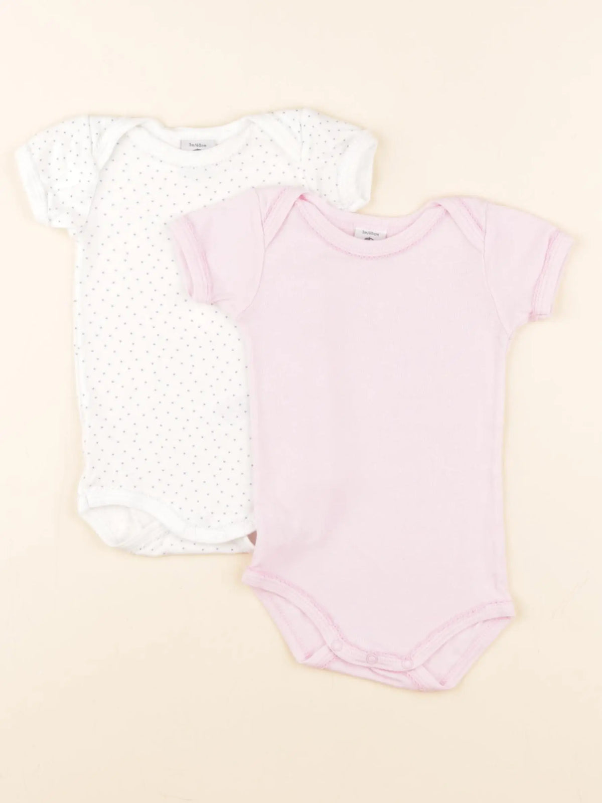 Petit Bateau - lot de 2 bodies en coton blanc, rose - 3 mois