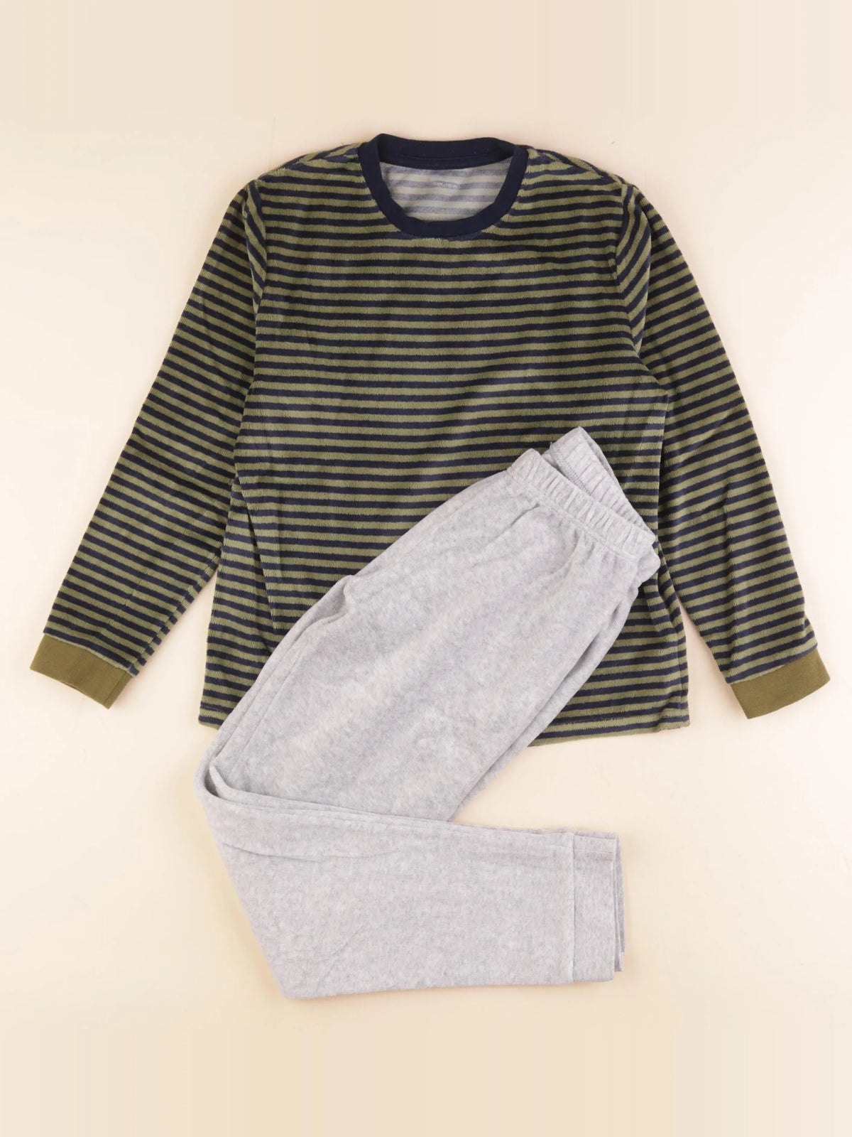 Vertbaudet - pyjama velours gris, vert - 10 ans