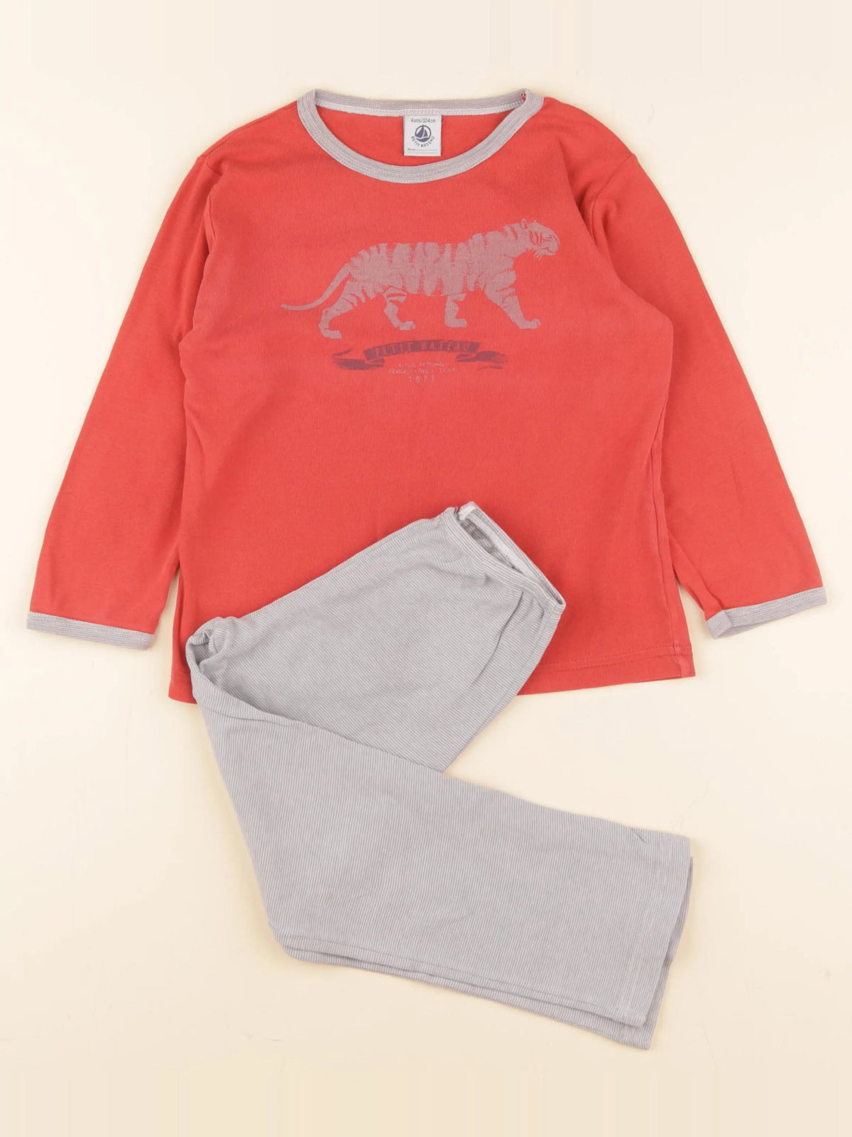 Petit Bateau - pyjama coton gris, rouge - 4 ans