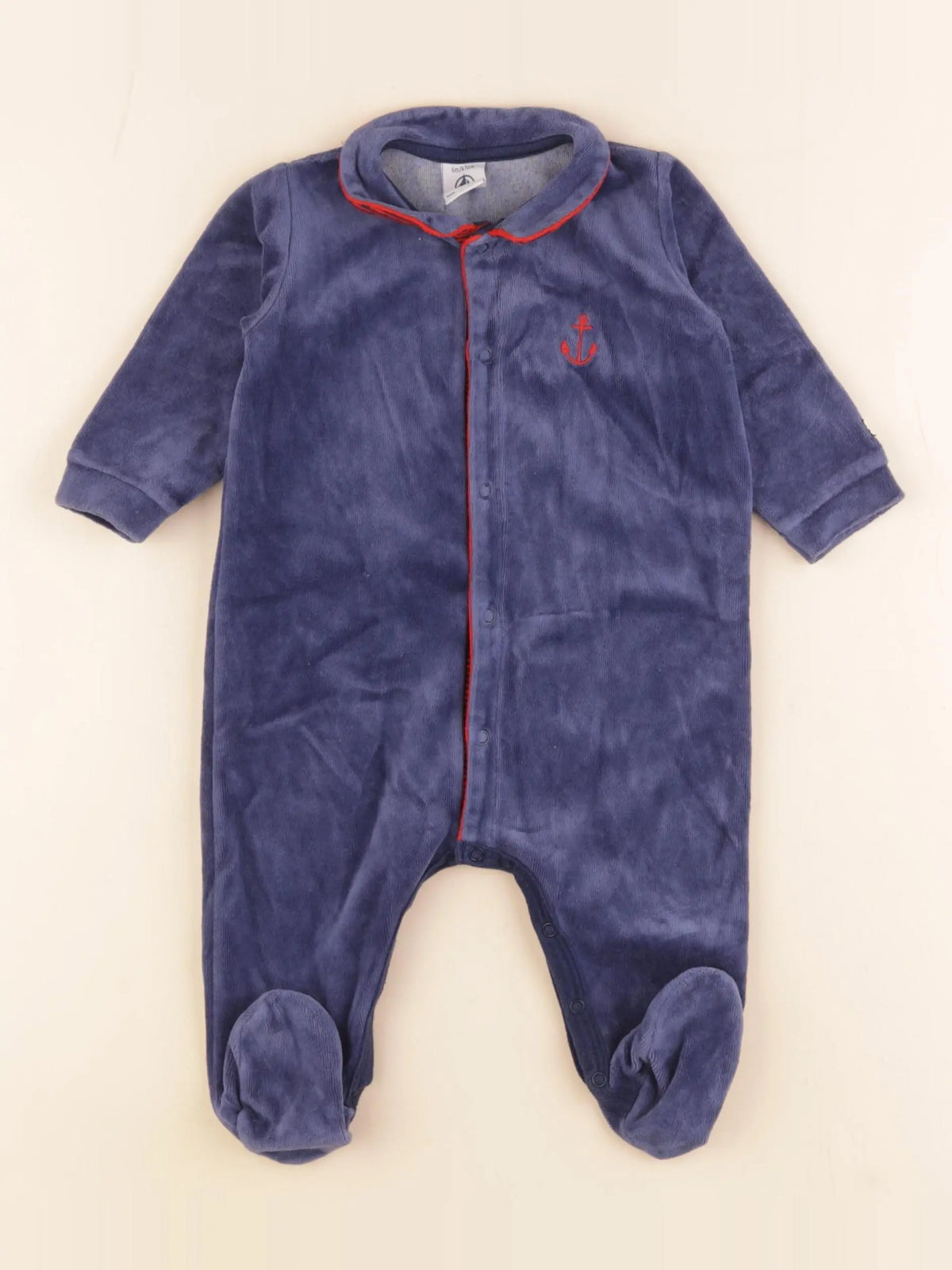 Petit Bateau - pyjama velours bleu - 6 mois