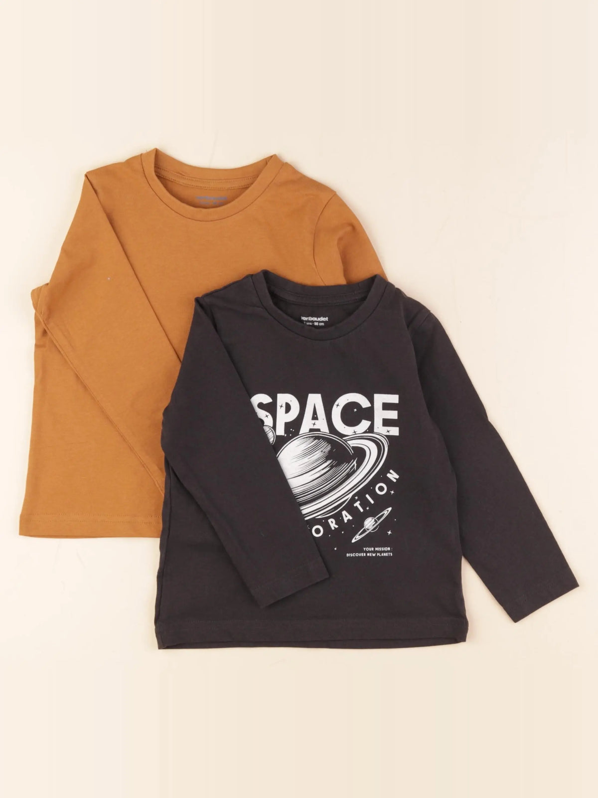 Vertbaudet - lot de 2 tee-shirts marron, noir - 2 ans