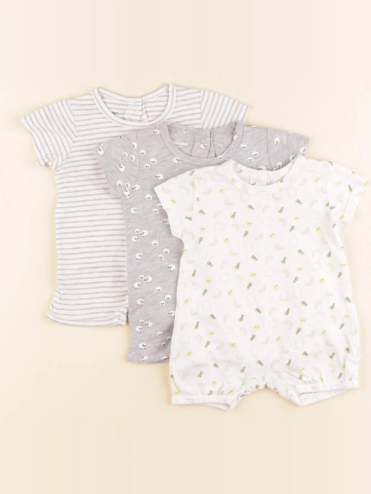 Vertbaudet - lot de 3 pyjamas coton gris, blanc - 1 mois