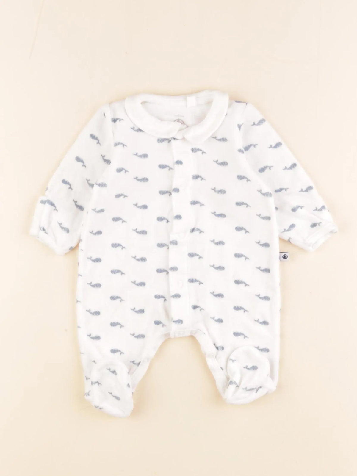 Petit Bateau - pyjama velours blanc, bleu - 1 mois