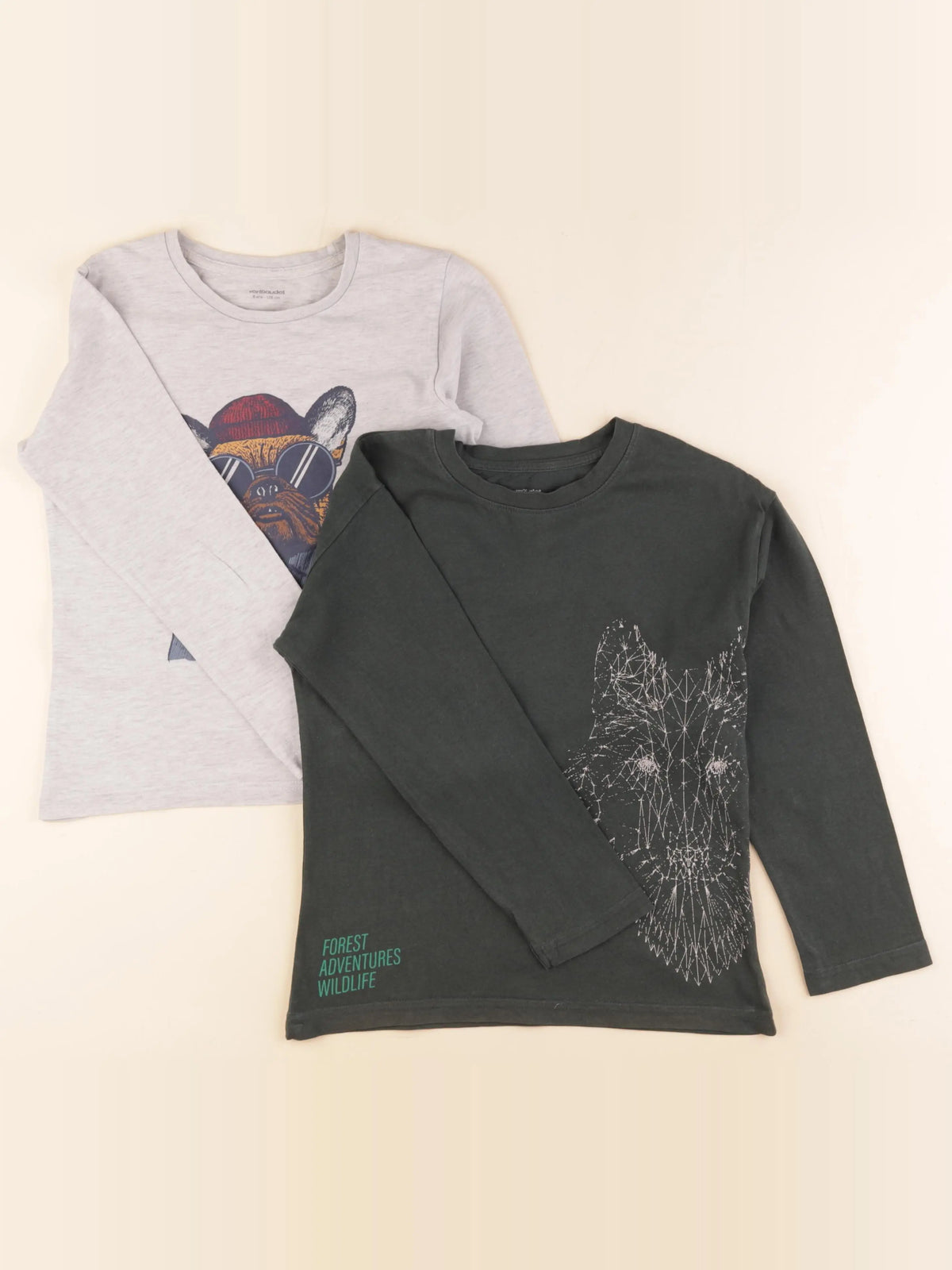 Vertbaudet - lot de 2 tee-shirts gris, vert - 8 ans
