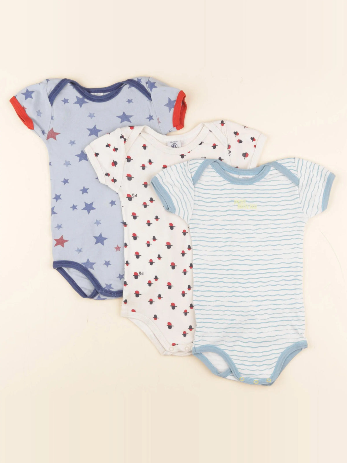 Petit Bateau - lot de 3 bodies en coton bleu - 18 mois